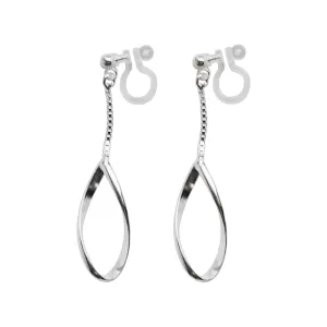 925 Sterling Silver Dangle Teardrop Hoop Invisible Clip On Earrings