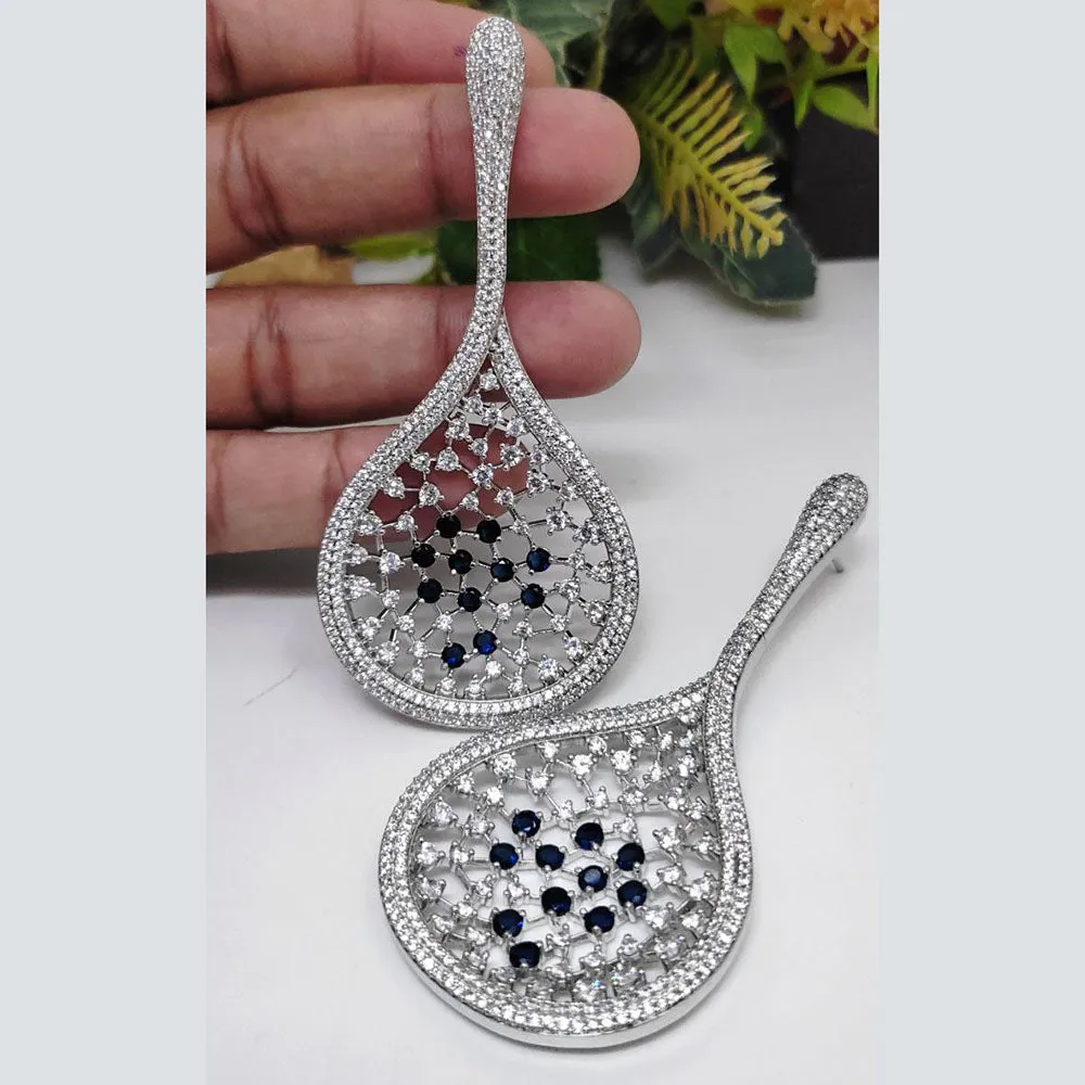 Aamrapali Silver Plated AD Dangler Earrings