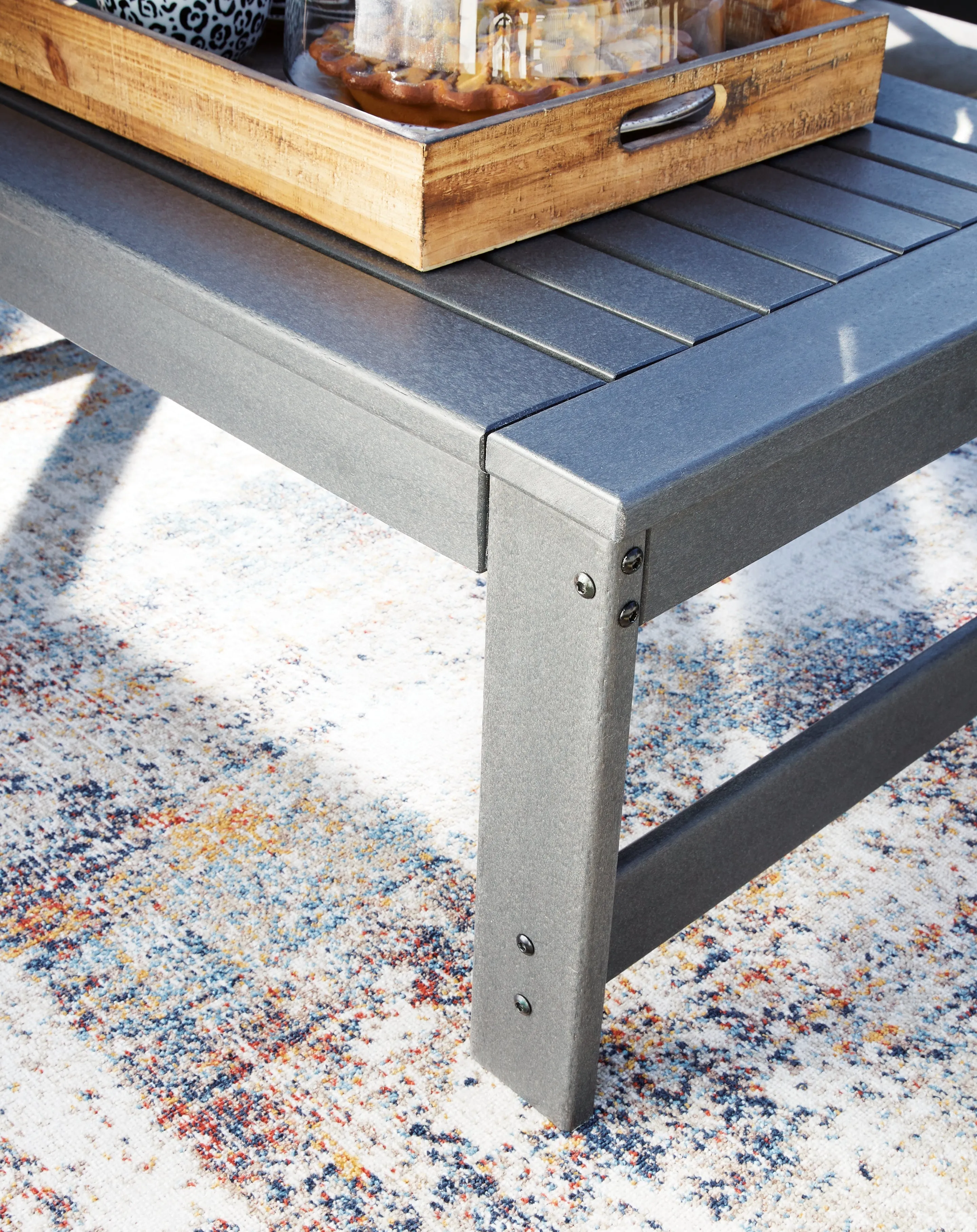 Amora Outdoor Sofa and 2 Chairs with Coffee Table in Charcoal Gray