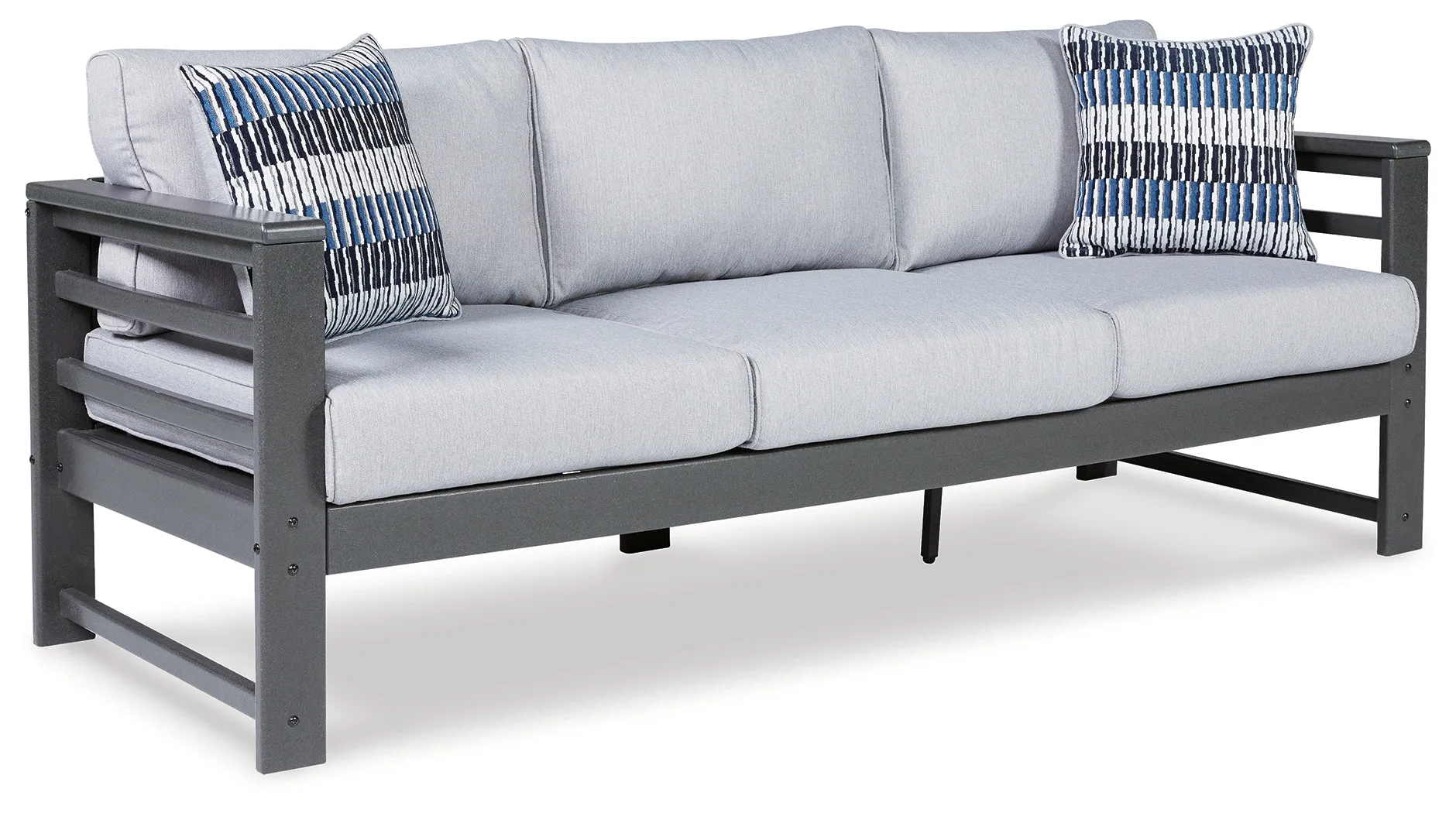 Amora Outdoor Sofa and 2 Chairs with Coffee Table in Charcoal Gray