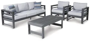 Amora Outdoor Sofa and 2 Chairs with Coffee Table in Charcoal Gray