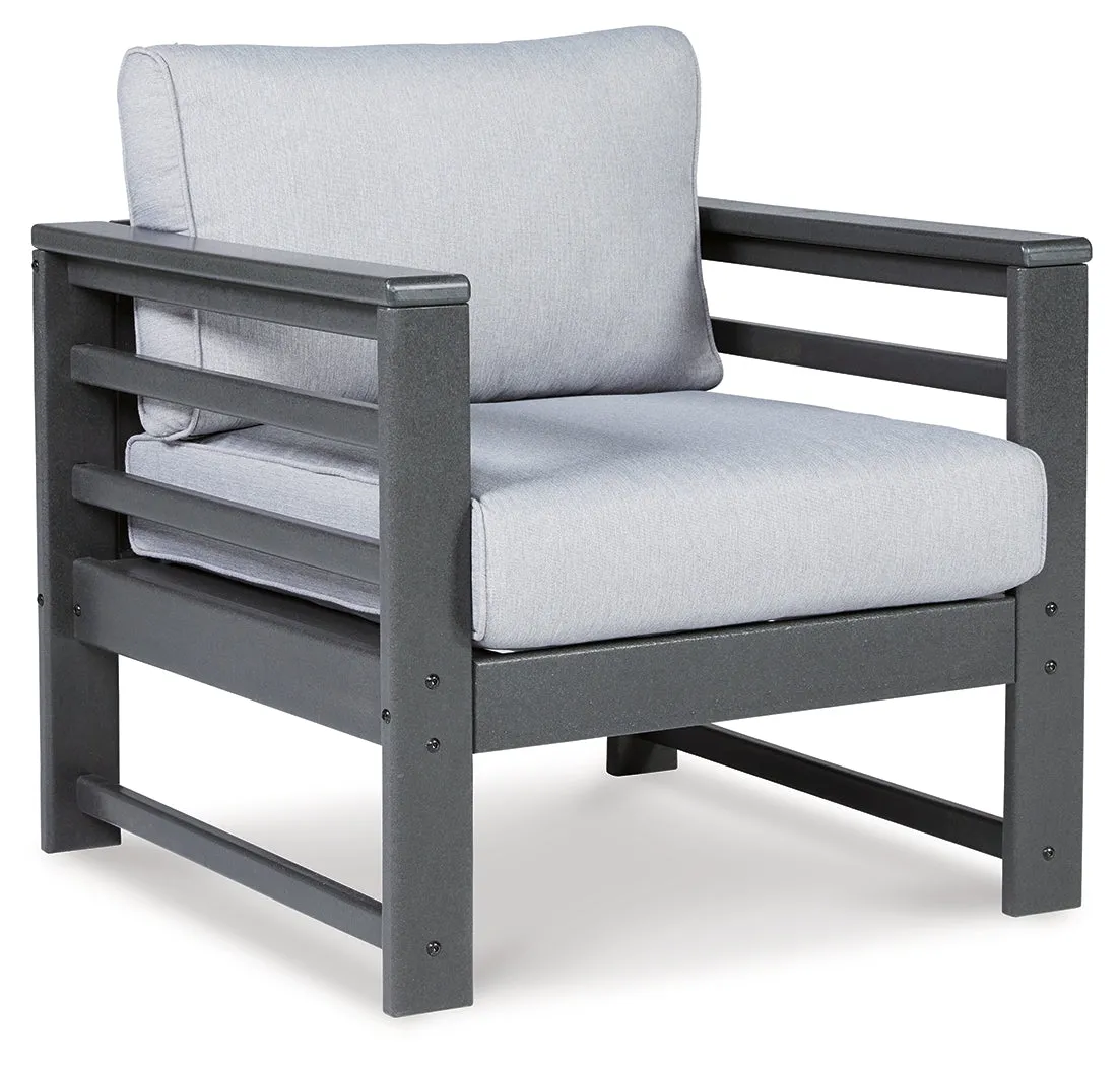 Amora Outdoor Sofa and 2 Chairs with Coffee Table in Charcoal Gray