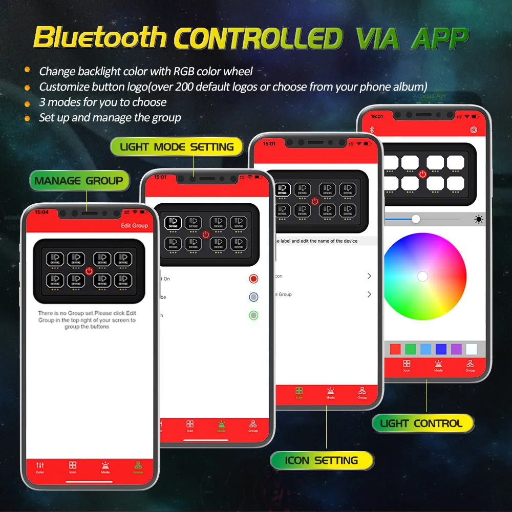 AR-800 RGB Switch Panel with APP 52 Inch 5D-PRO LED Light Bar, Toggle/ Momentary/ Pulsed Mode Supported