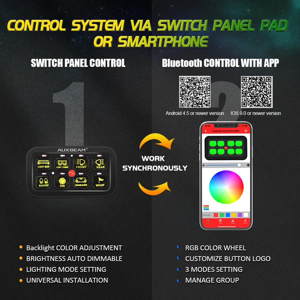 AR-800 RGB Switch Panel with APP 52 Inch 5D-PRO LED Light Bar, Toggle/ Momentary/ Pulsed Mode Supported