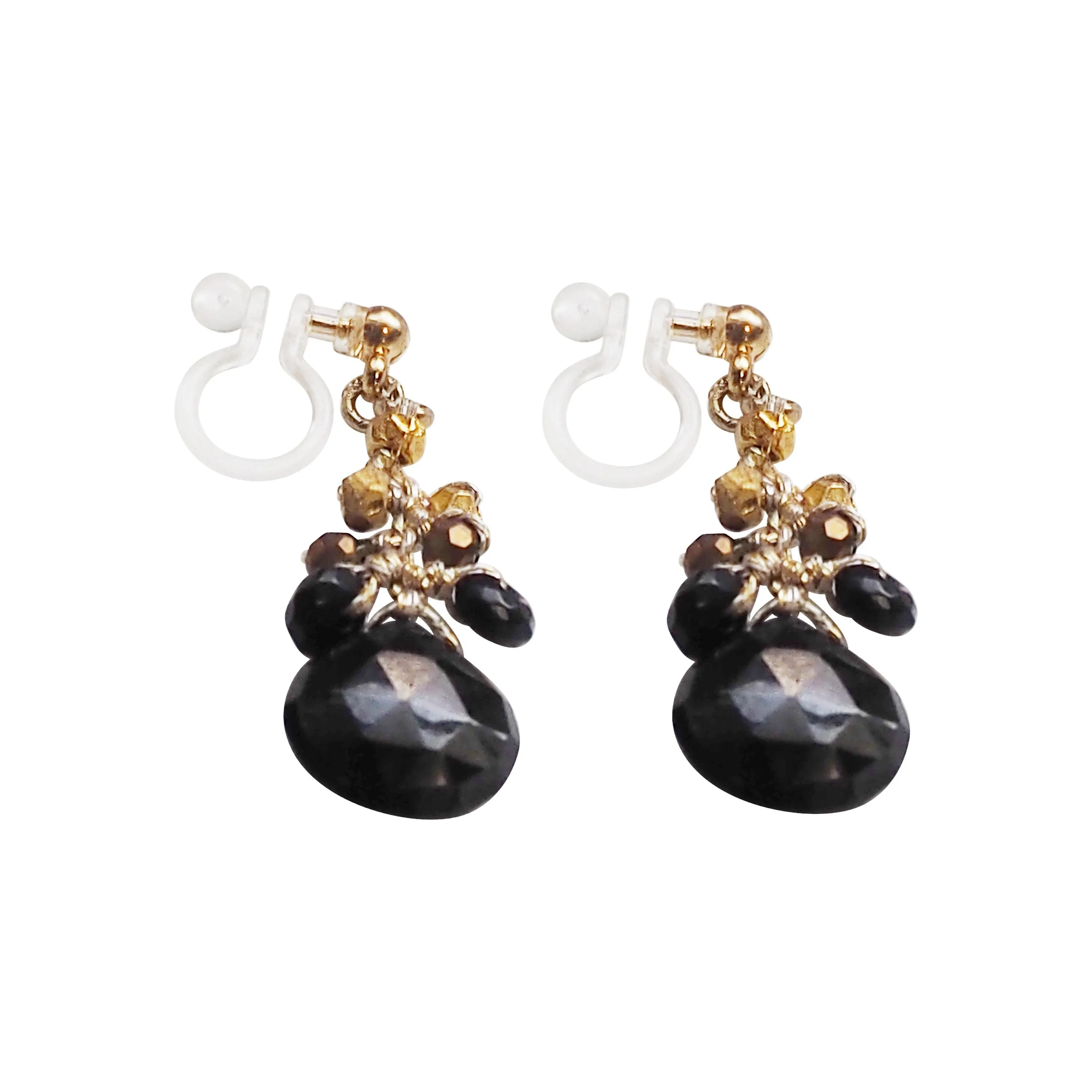 Black Chalcedony Invisible Clip On Earrings