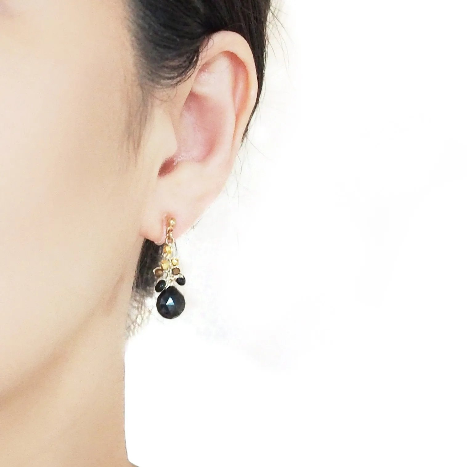Black Chalcedony Invisible Clip On Earrings