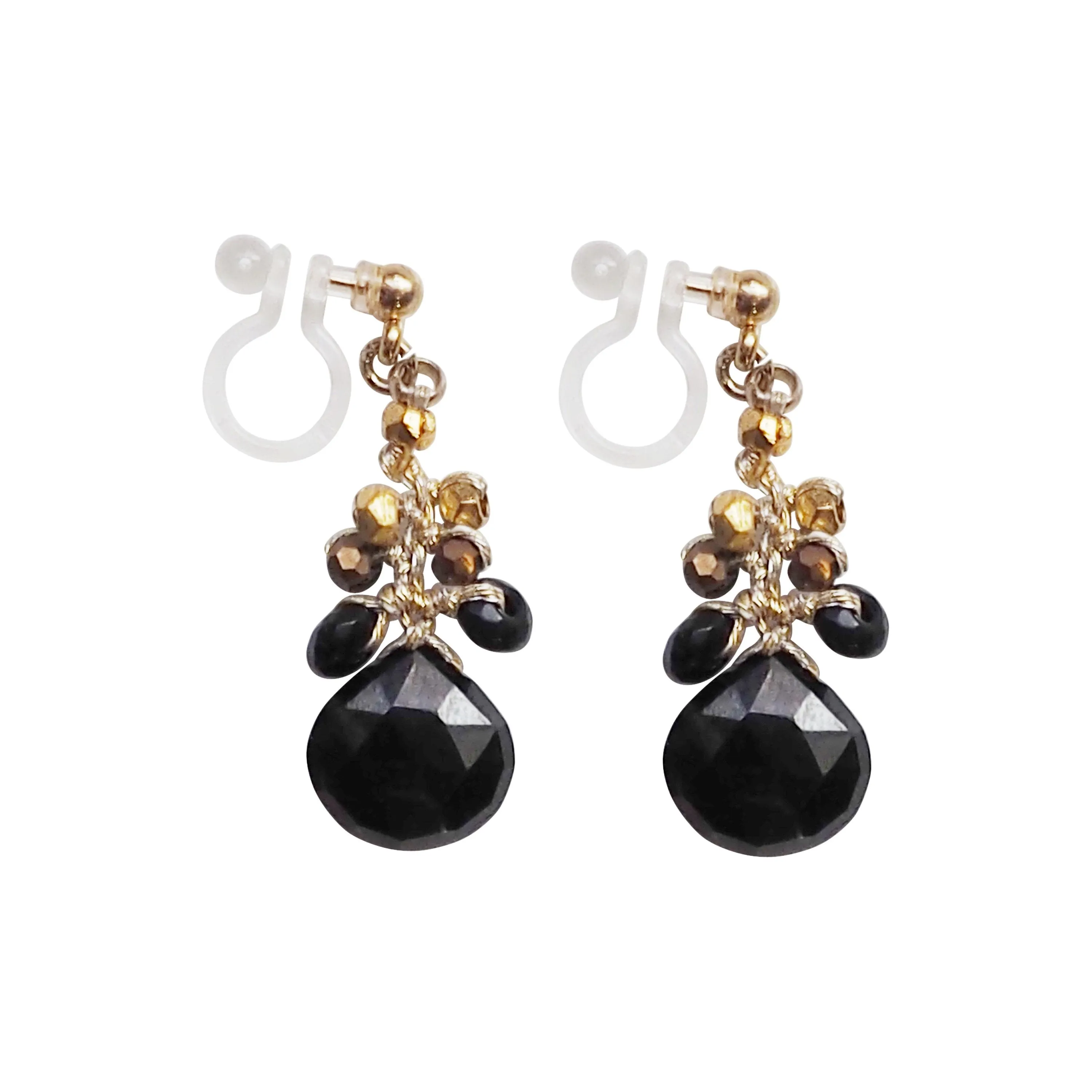 Black Chalcedony Invisible Clip On Earrings