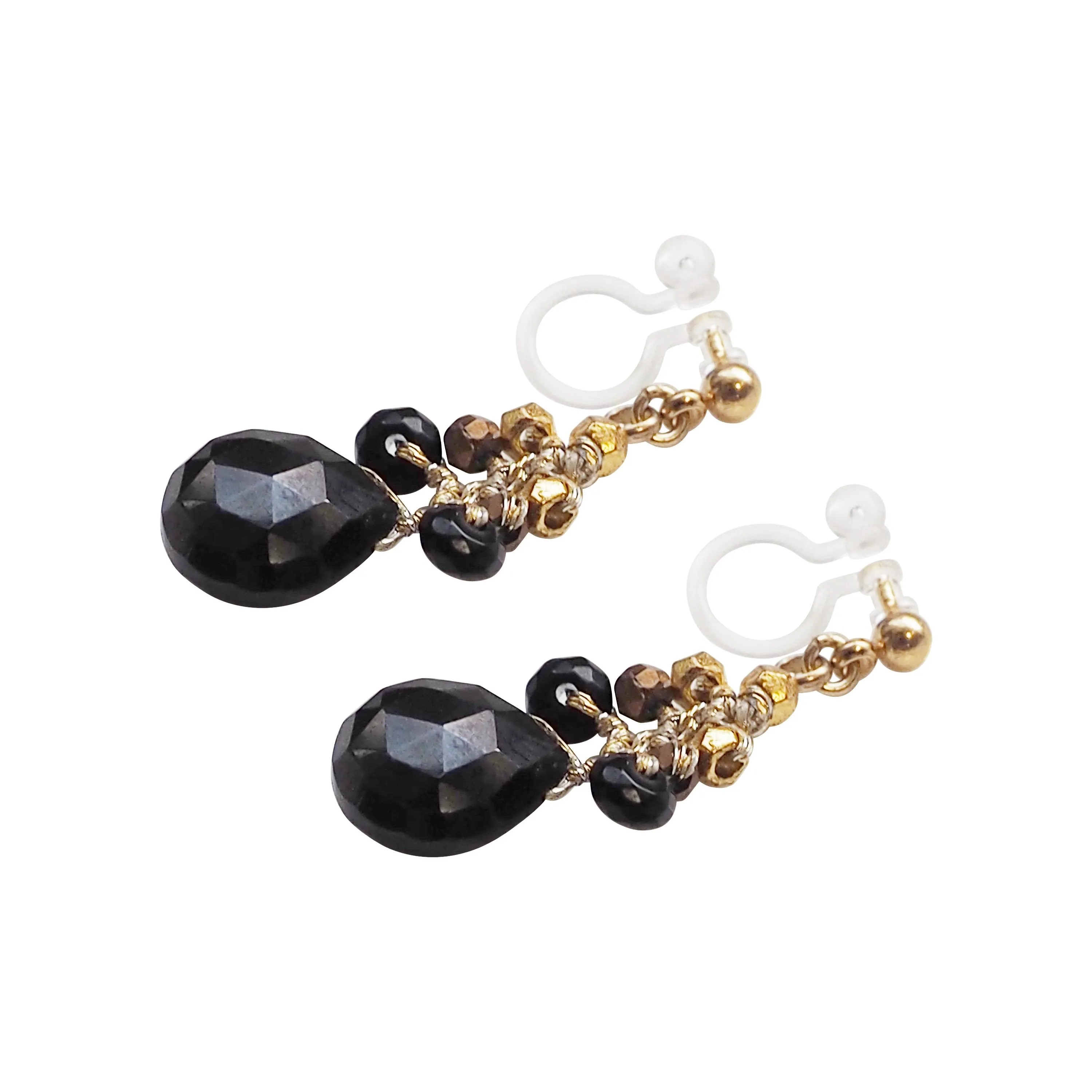 Black Chalcedony Invisible Clip On Earrings