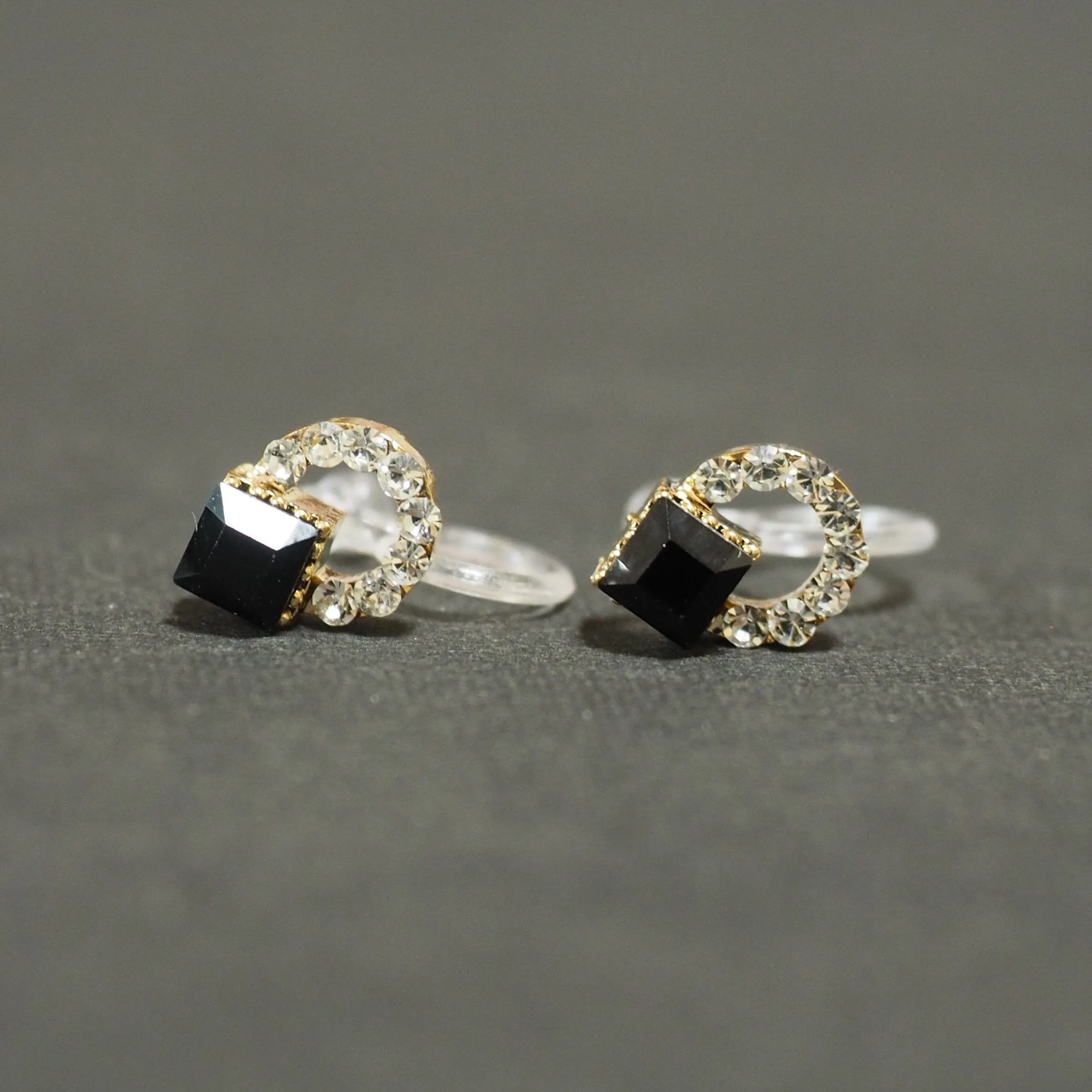 Black Swarovski Hoop Rhinestone Invisible Clip On Stud Earrings