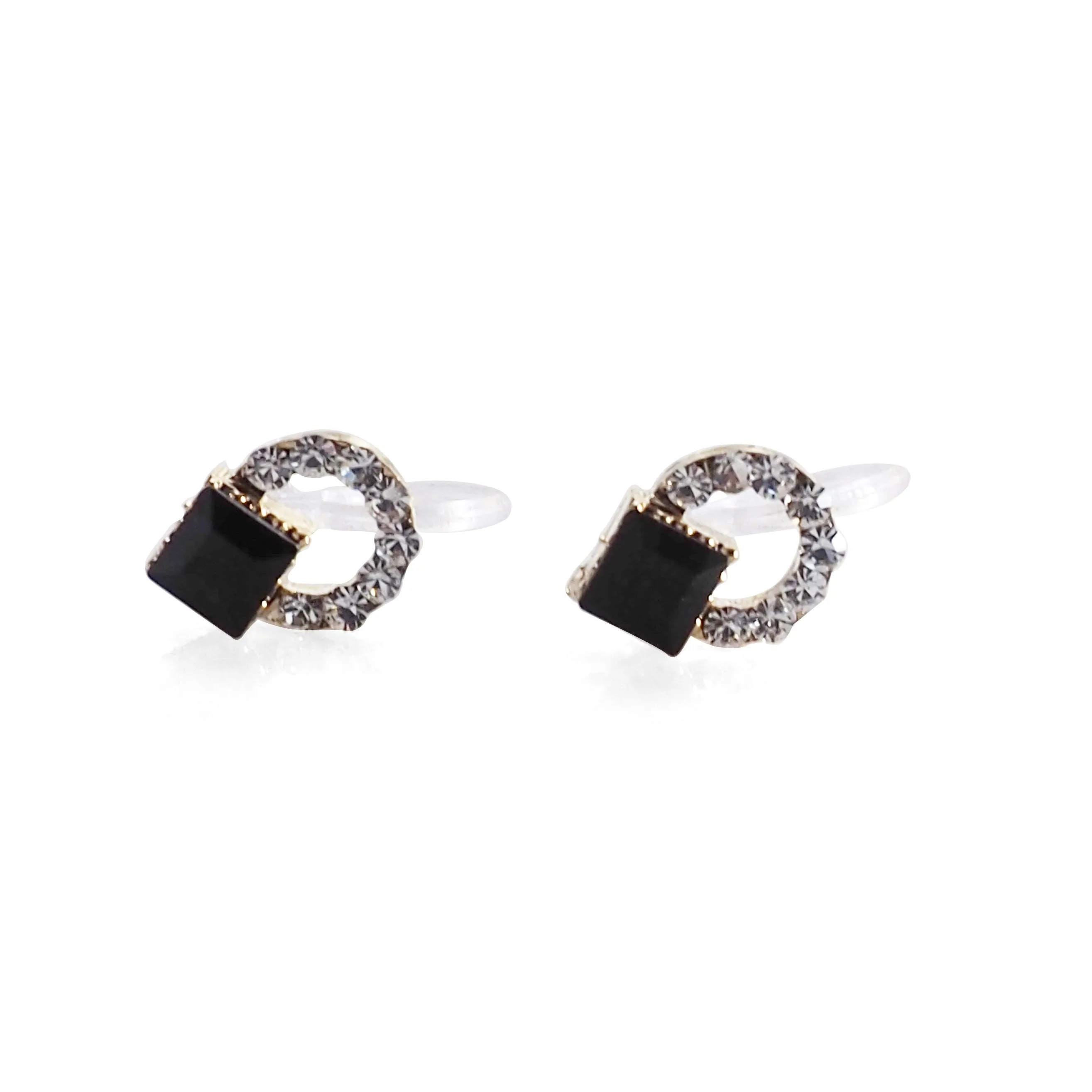 Black Swarovski Hoop Rhinestone Invisible Clip On Stud Earrings