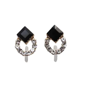 Black Swarovski Hoop Rhinestone Invisible Clip On Stud Earrings
