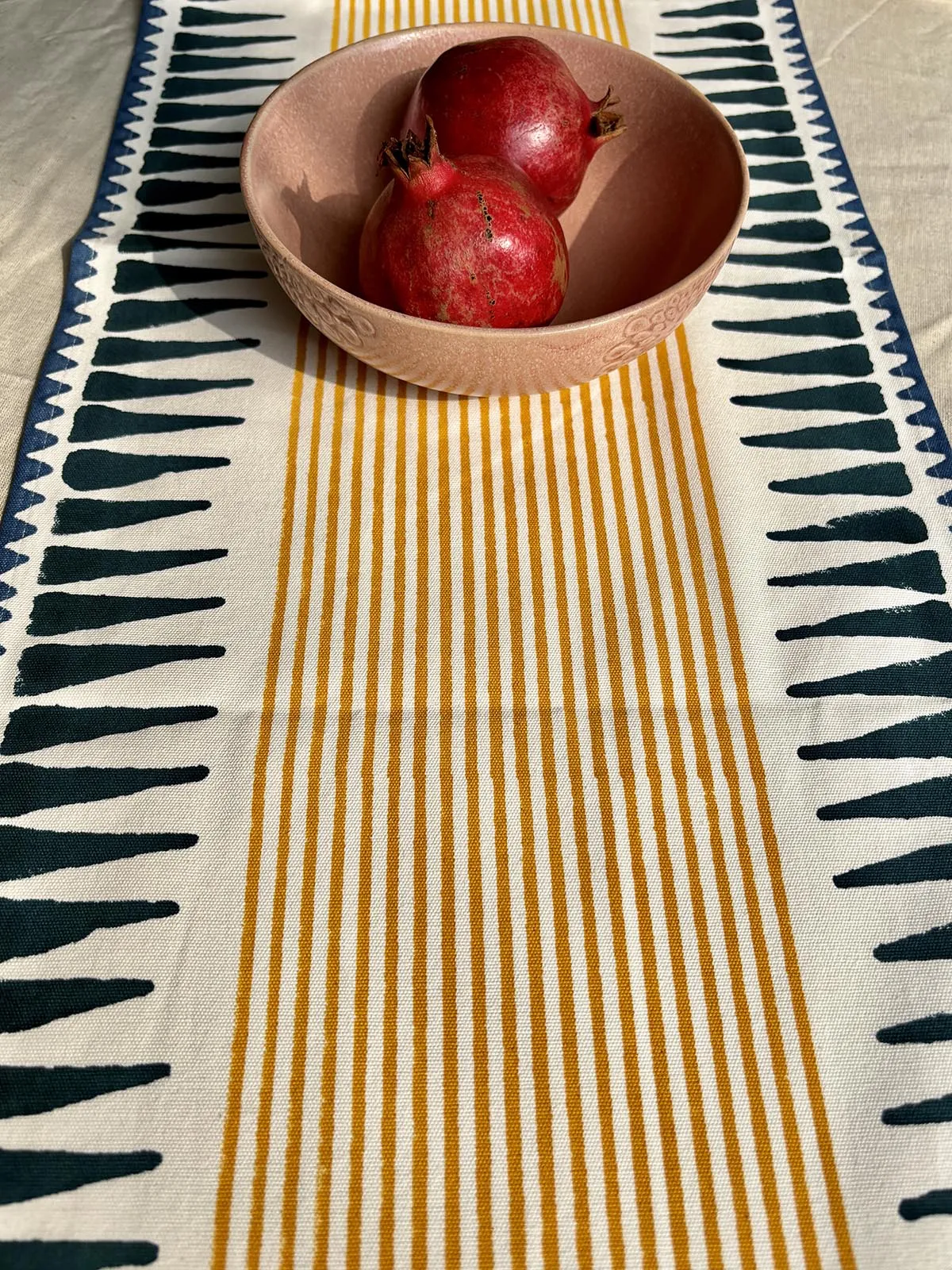 Block Printed Table Runner Blue