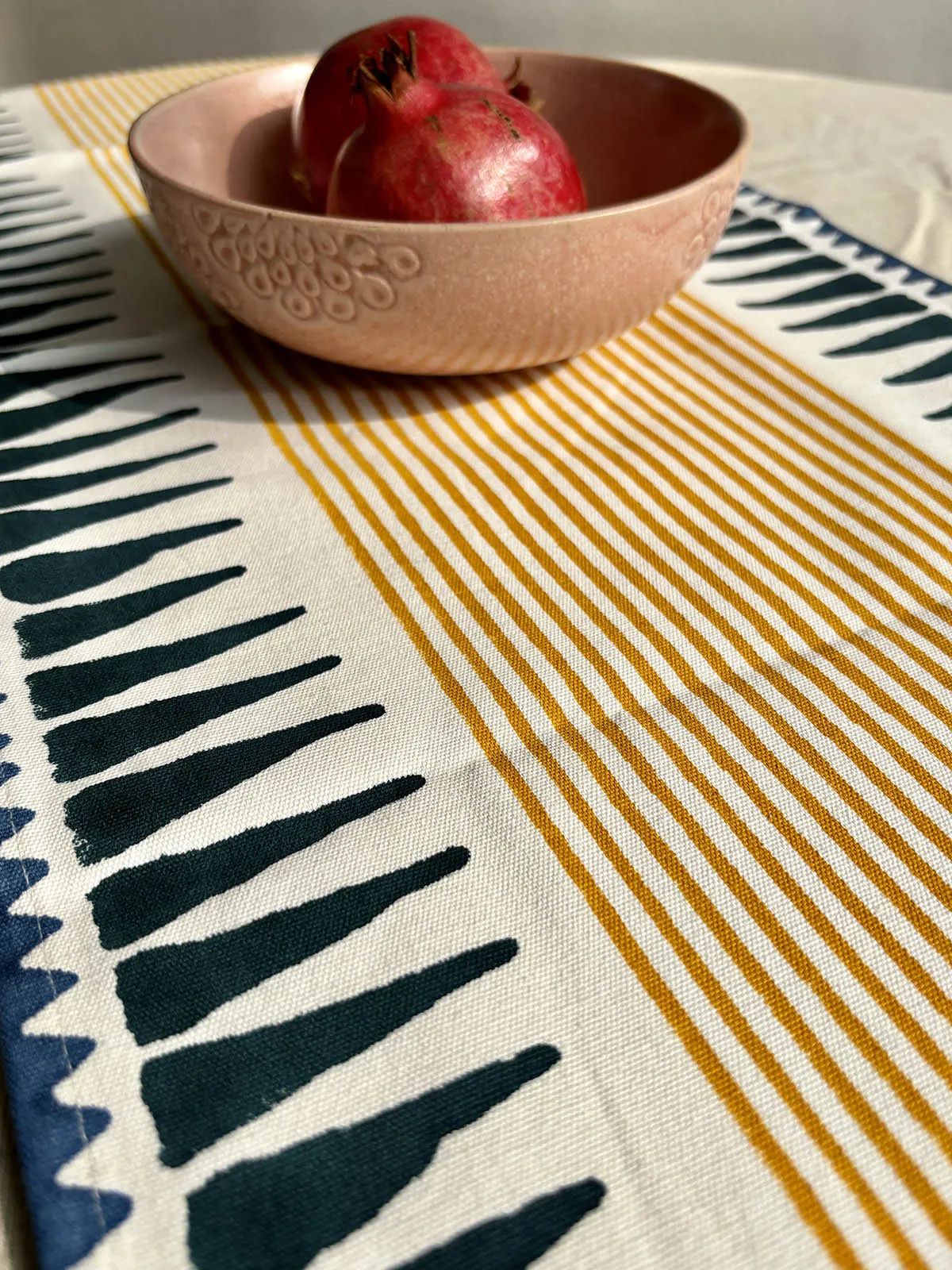 Block Printed Table Runner Blue