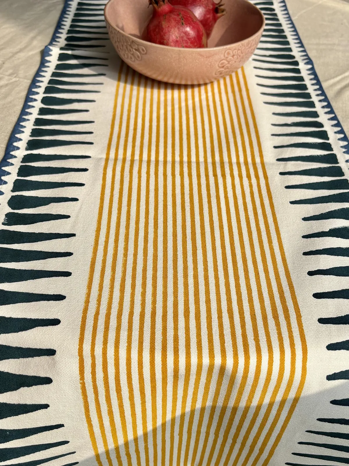 Block Printed Table Runner Blue