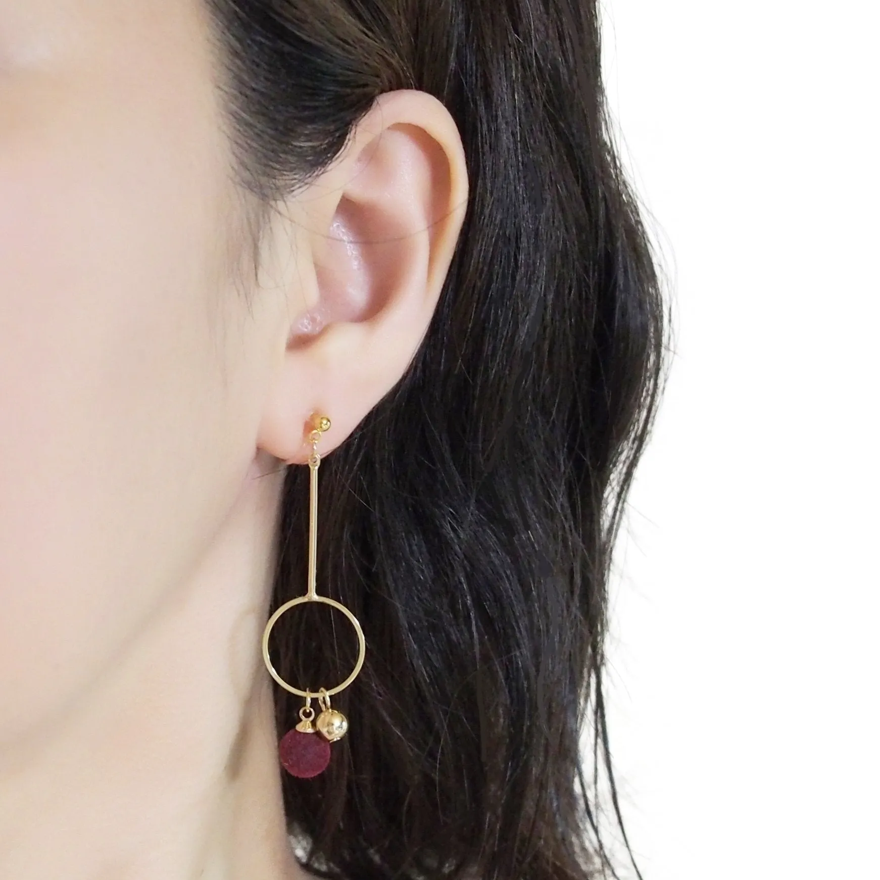 Burgundy Velvet and Gold Ball Invisible Clip On Earrings