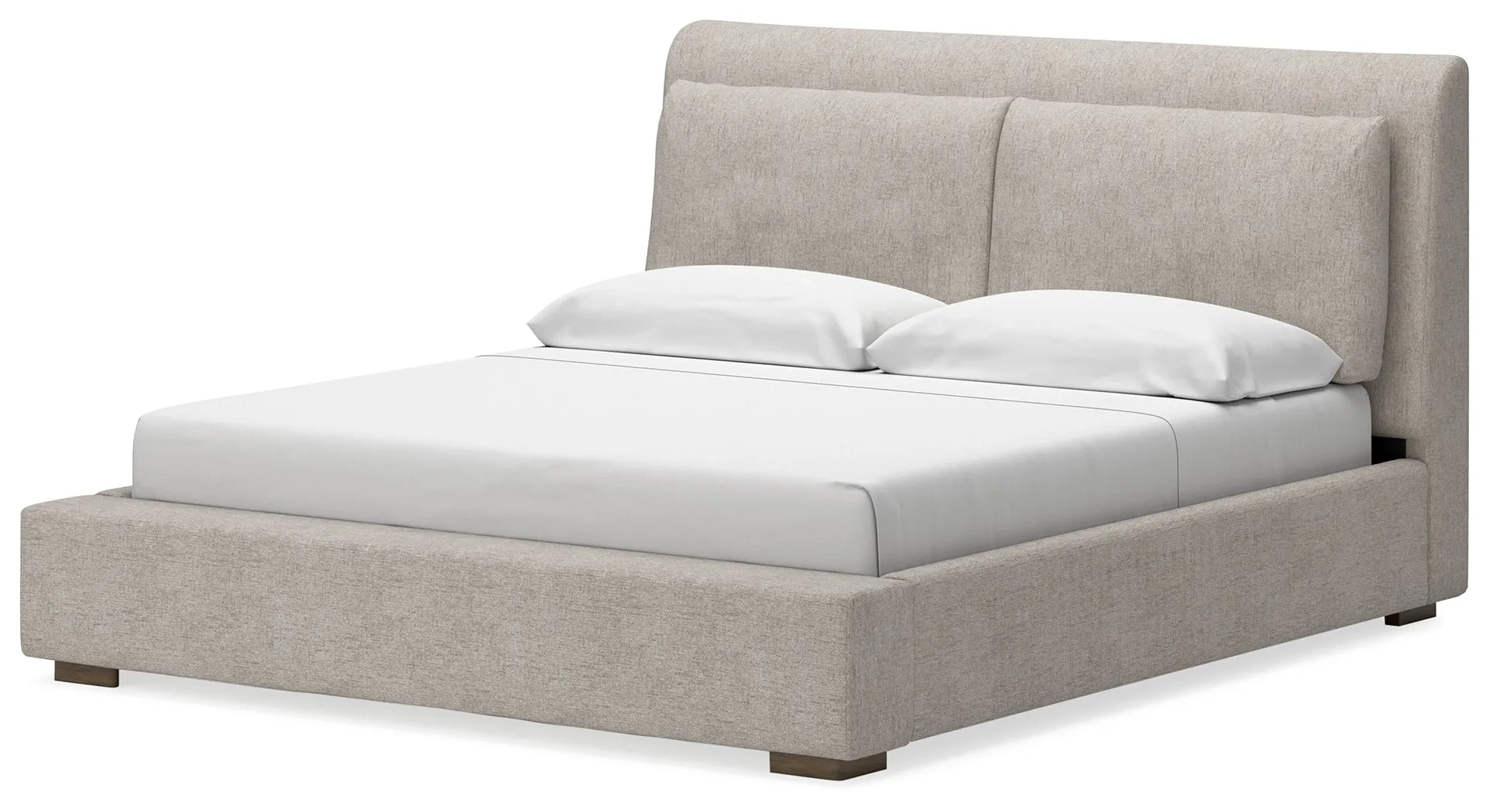 Cabalynn King Upholstered Bed with Mirrored Dresser and Chest in Light Brown