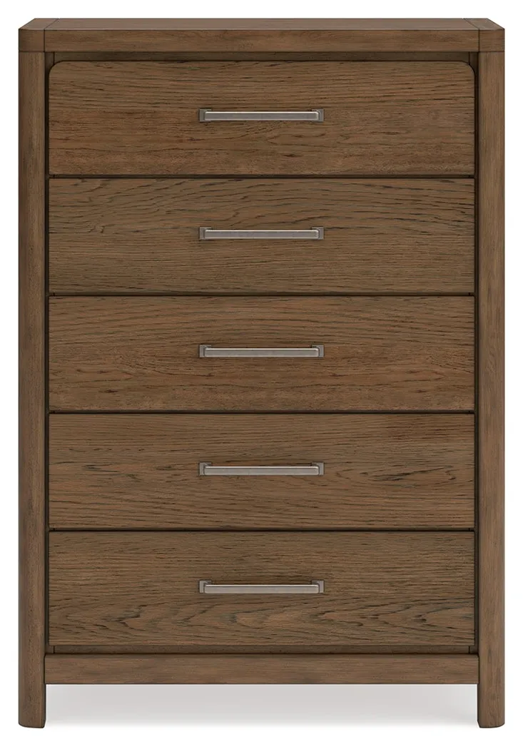 Cabalynn King Upholstered Bed with Mirrored Dresser and Chest in Light Brown
