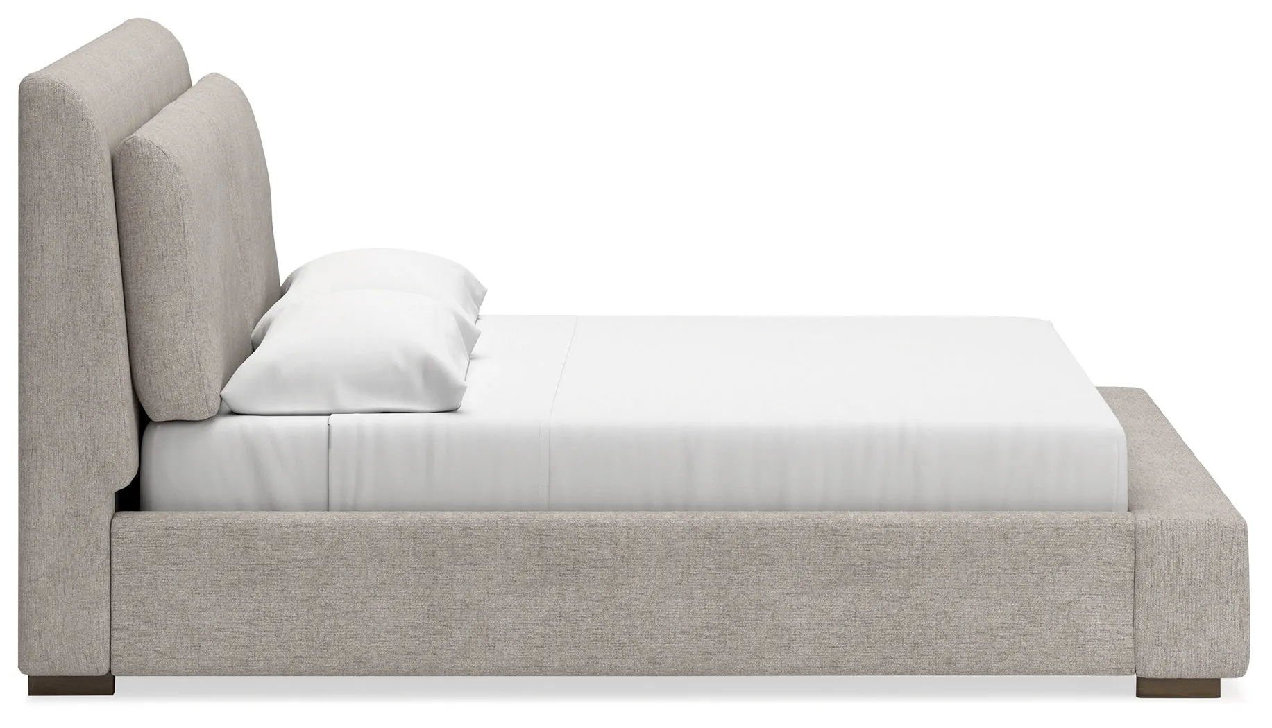 Cabalynn King Upholstered Bed with Mirrored Dresser and Chest in Light Brown