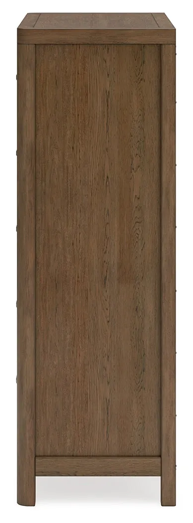 Cabalynn King Upholstered Bed with Mirrored Dresser and Chest in Light Brown