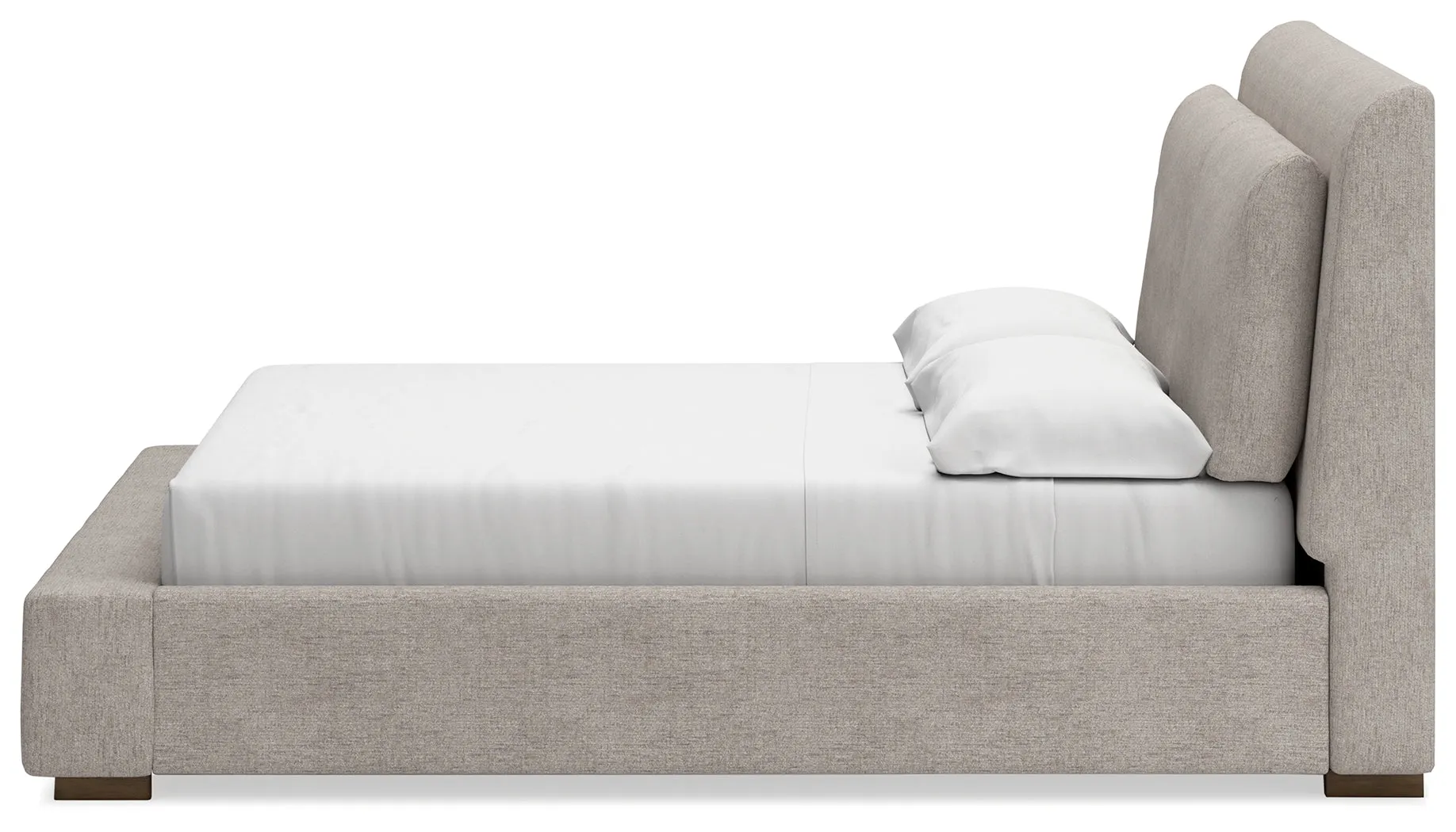Cabalynn King Upholstered Bed with Mirrored Dresser and Chest in Light Brown