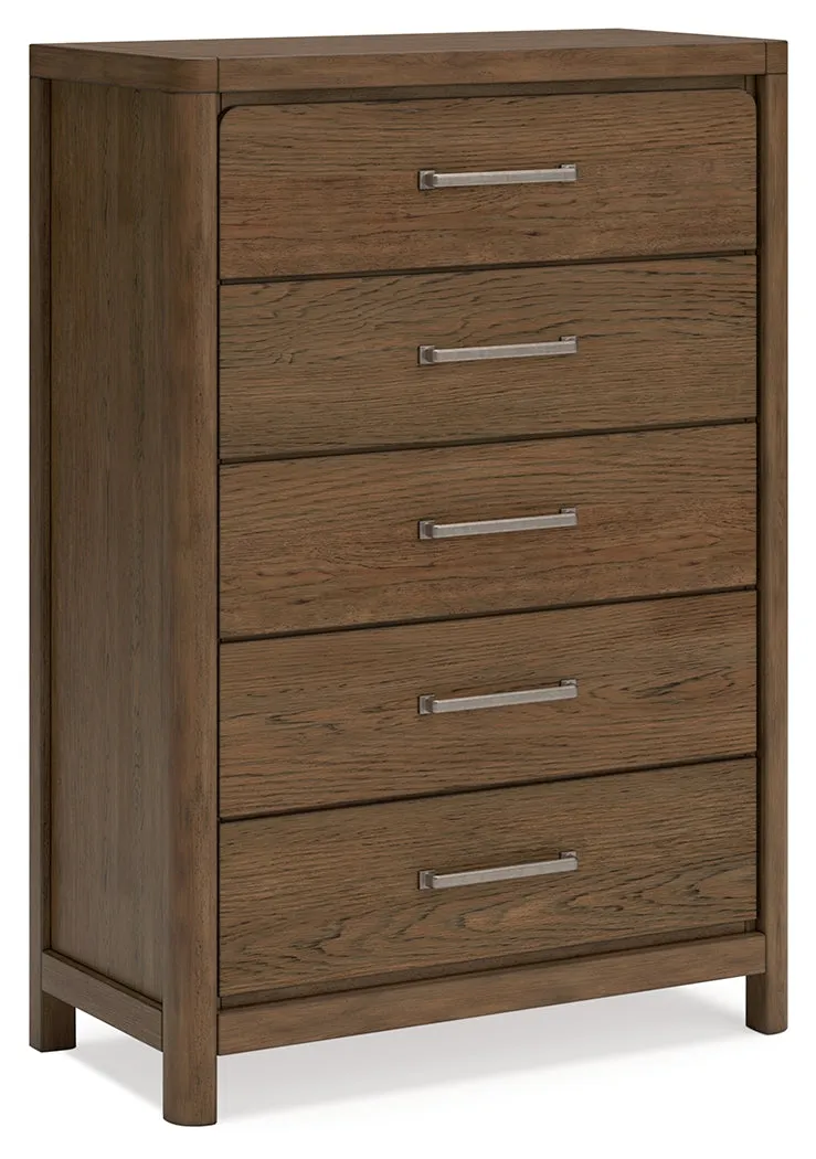 Cabalynn King Upholstered Bed with Mirrored Dresser and Chest in Light Brown