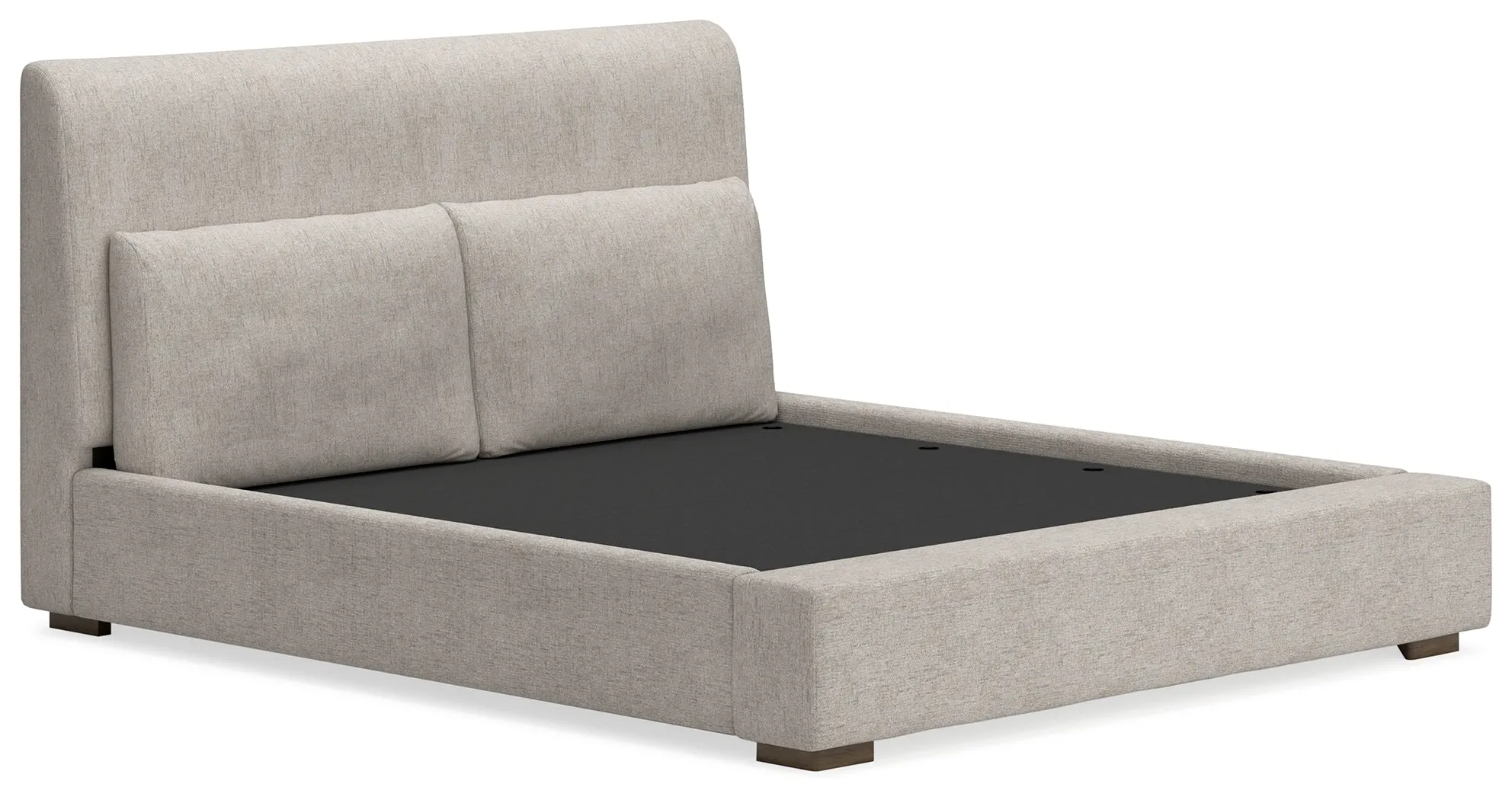 Cabalynn King Upholstered Bed with Mirrored Dresser and Chest in Light Brown