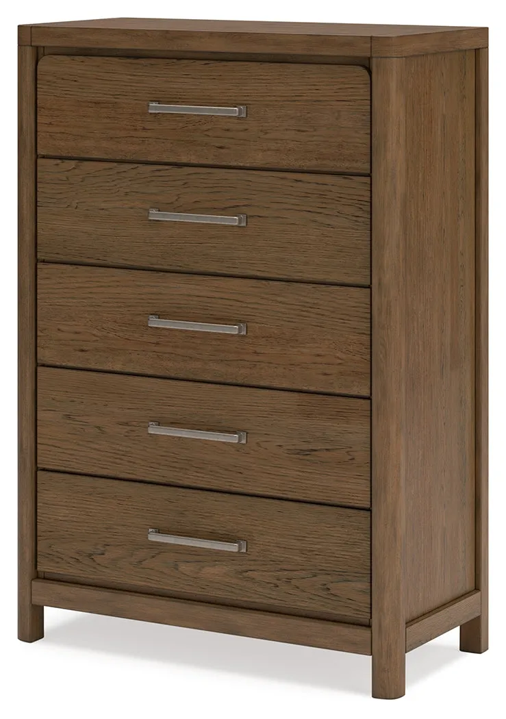 Cabalynn King Upholstered Bed with Mirrored Dresser and Chest in Light Brown