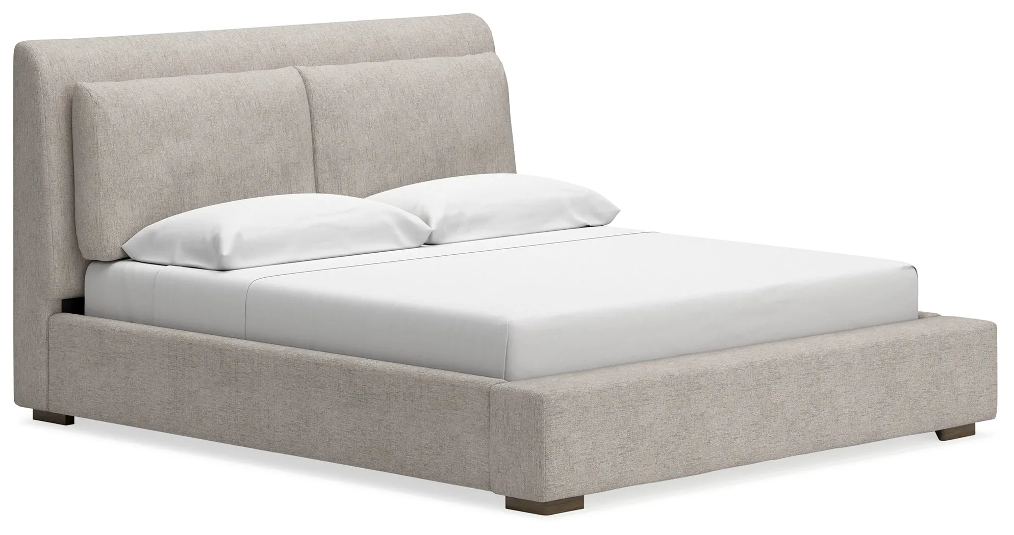 Cabalynn King Upholstered Bed with Mirrored Dresser and Chest in Light Brown