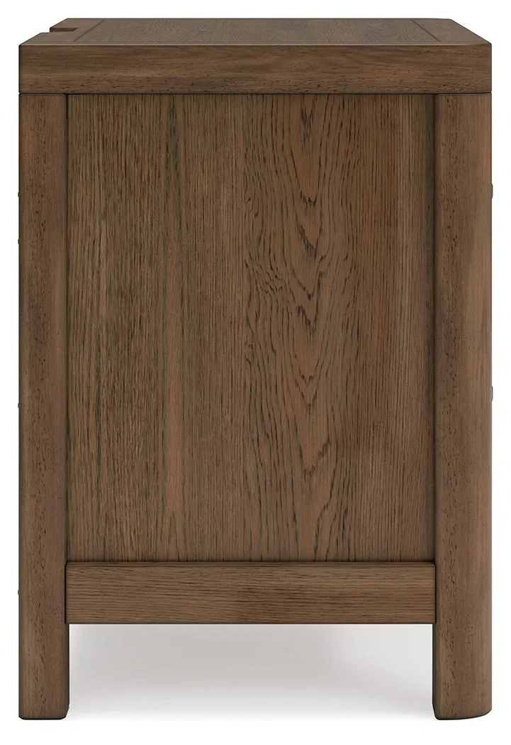 Cabalynn Queen Upholstered Bed with Mirrored Dresser, Chest and 2 Nightstands in Light Brown