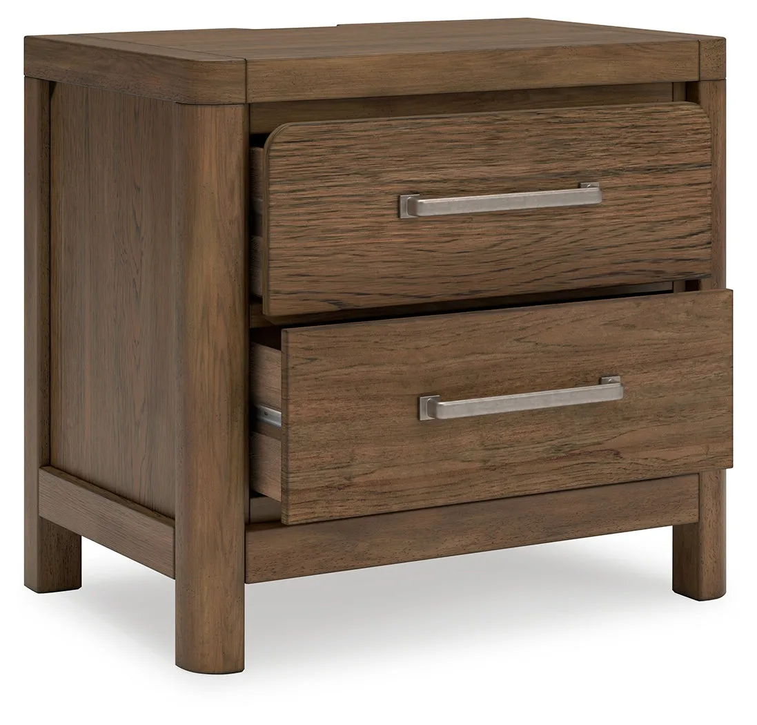Cabalynn Queen Upholstered Bed with Mirrored Dresser, Chest and 2 Nightstands in Light Brown