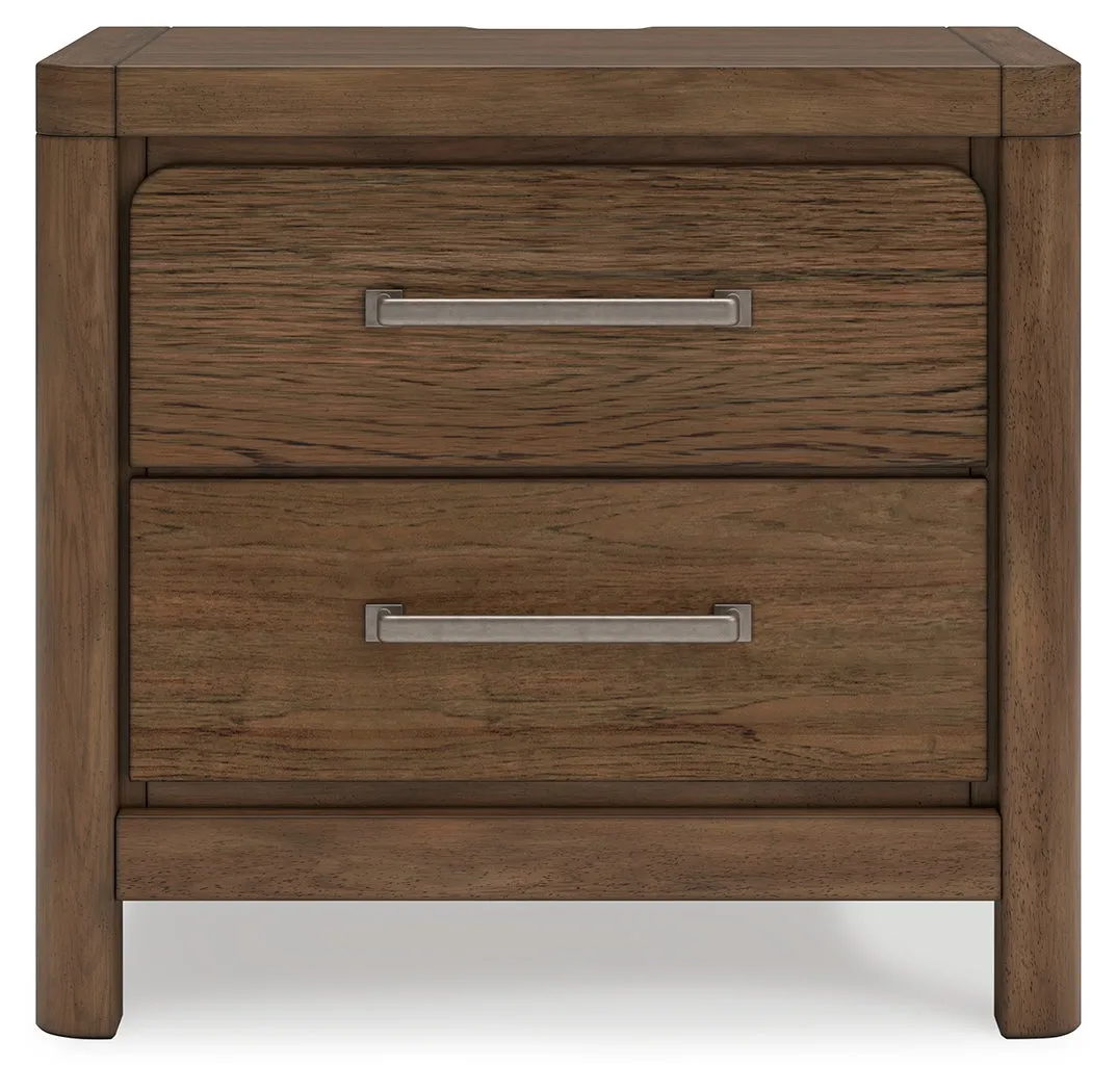 Cabalynn Queen Upholstered Bed with Mirrored Dresser, Chest and 2 Nightstands in Light Brown