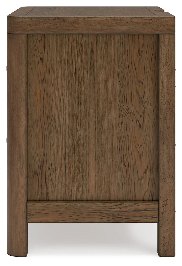 Cabalynn Queen Upholstered Bed with Mirrored Dresser, Chest and 2 Nightstands in Light Brown