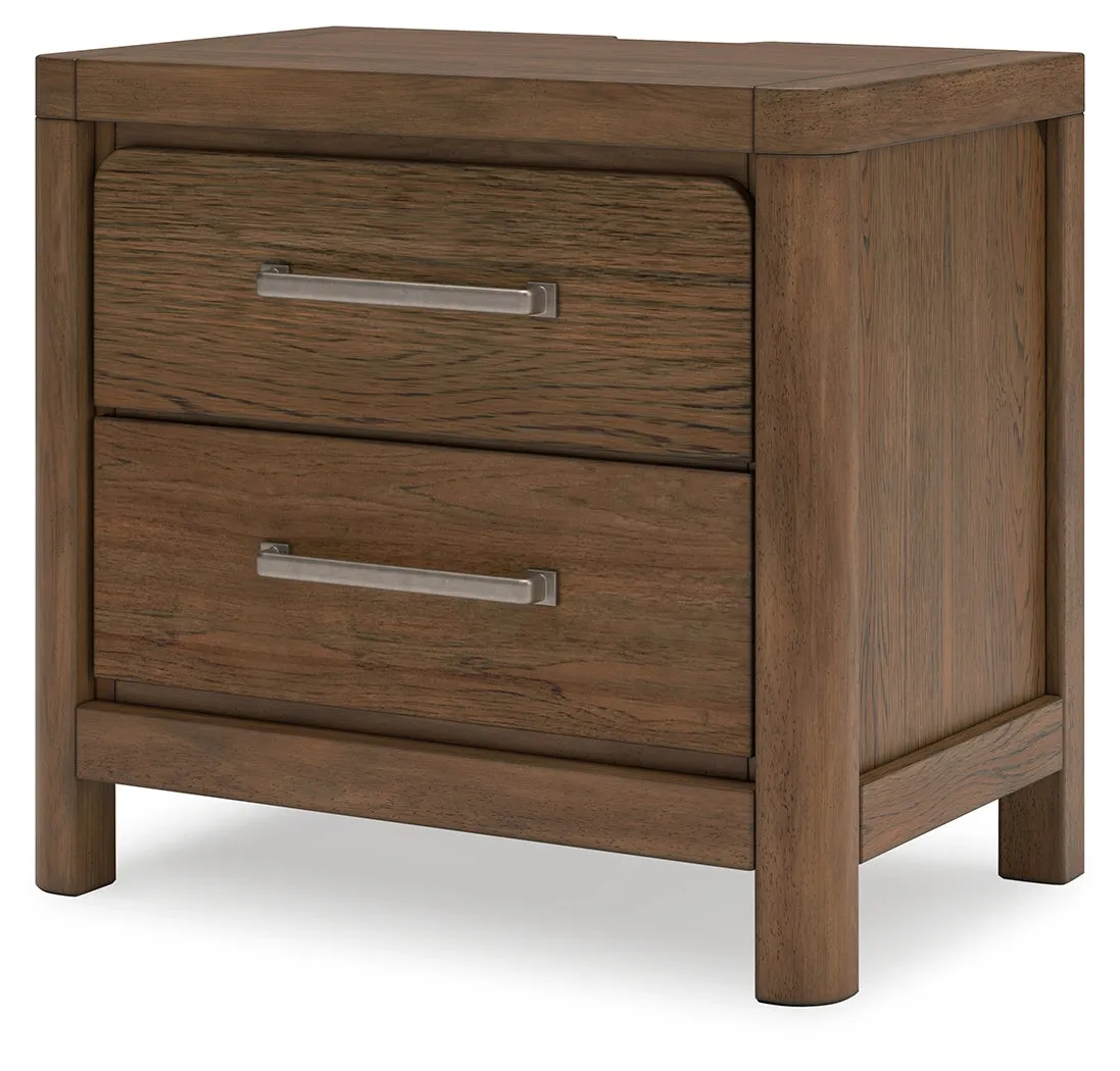 Cabalynn Queen Upholstered Bed with Mirrored Dresser, Chest and 2 Nightstands in Light Brown