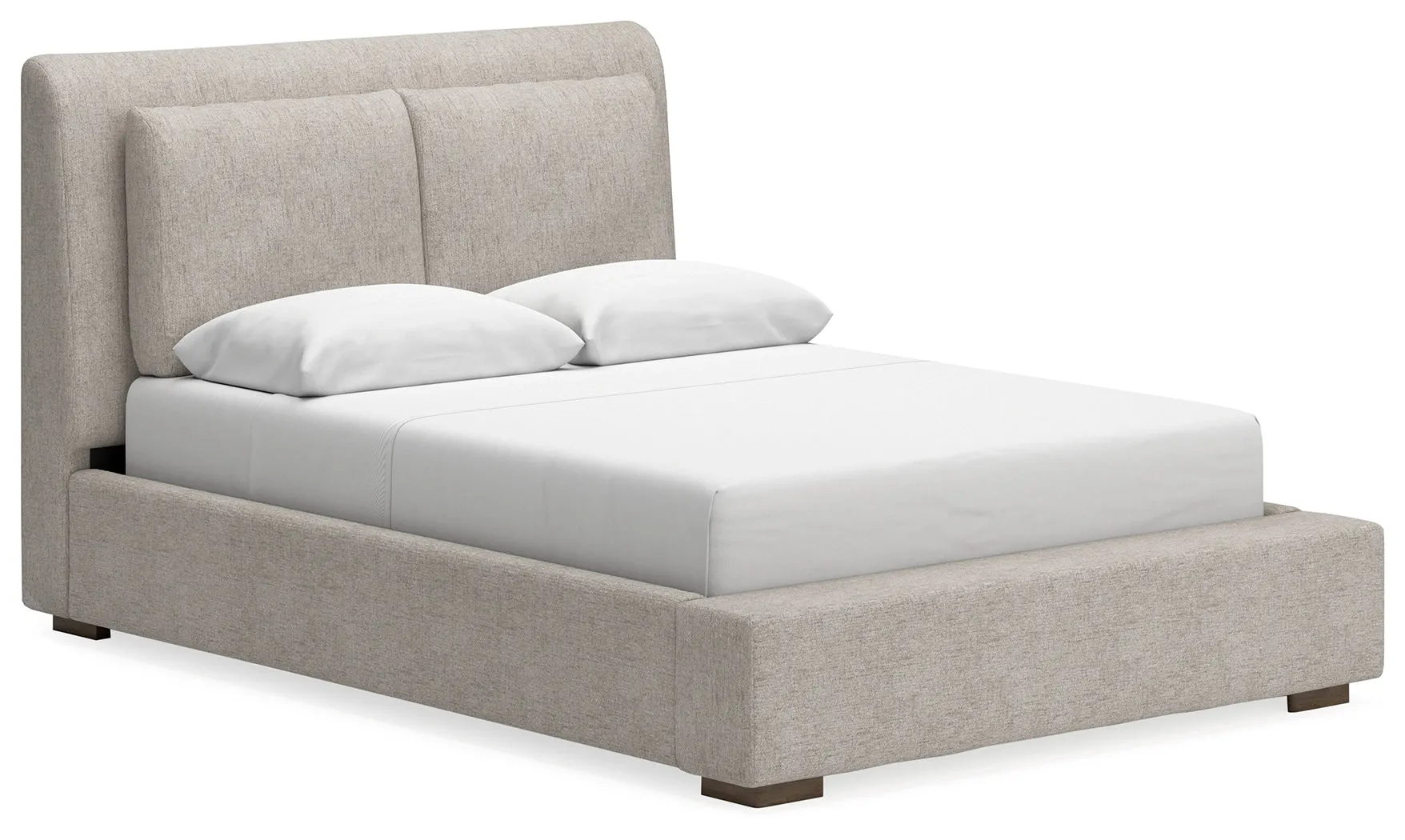 Cabalynn Queen Upholstered Bed with Mirrored Dresser, Chest and 2 Nightstands in Light Brown
