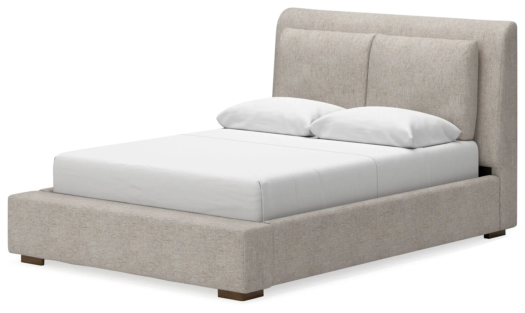 Cabalynn Queen Upholstered Bed with Mirrored Dresser, Chest and 2 Nightstands in Light Brown
