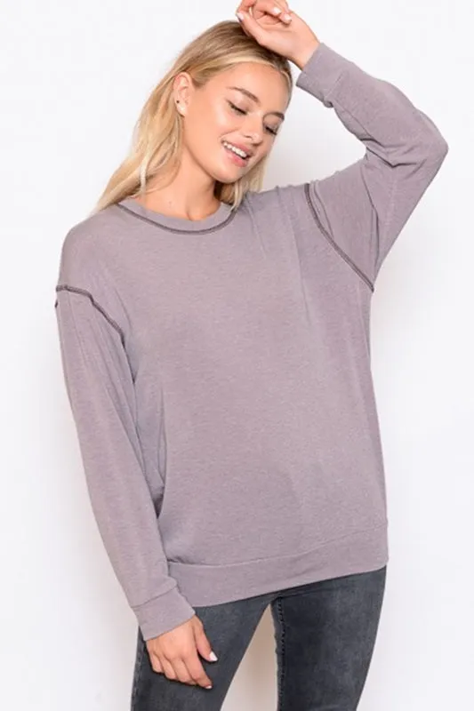 Carol Soft Casual Stitch Top - Light Gray Char