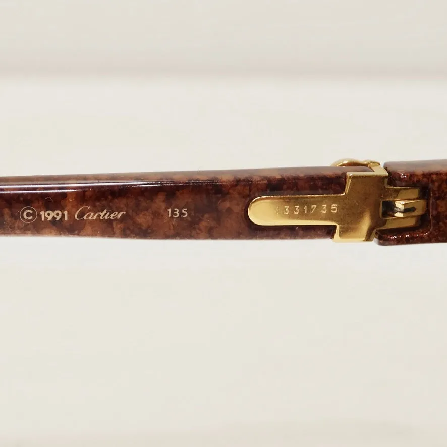 Cartier Cabriolet Round Brown 22K Gold Sunglasses Circa 1991