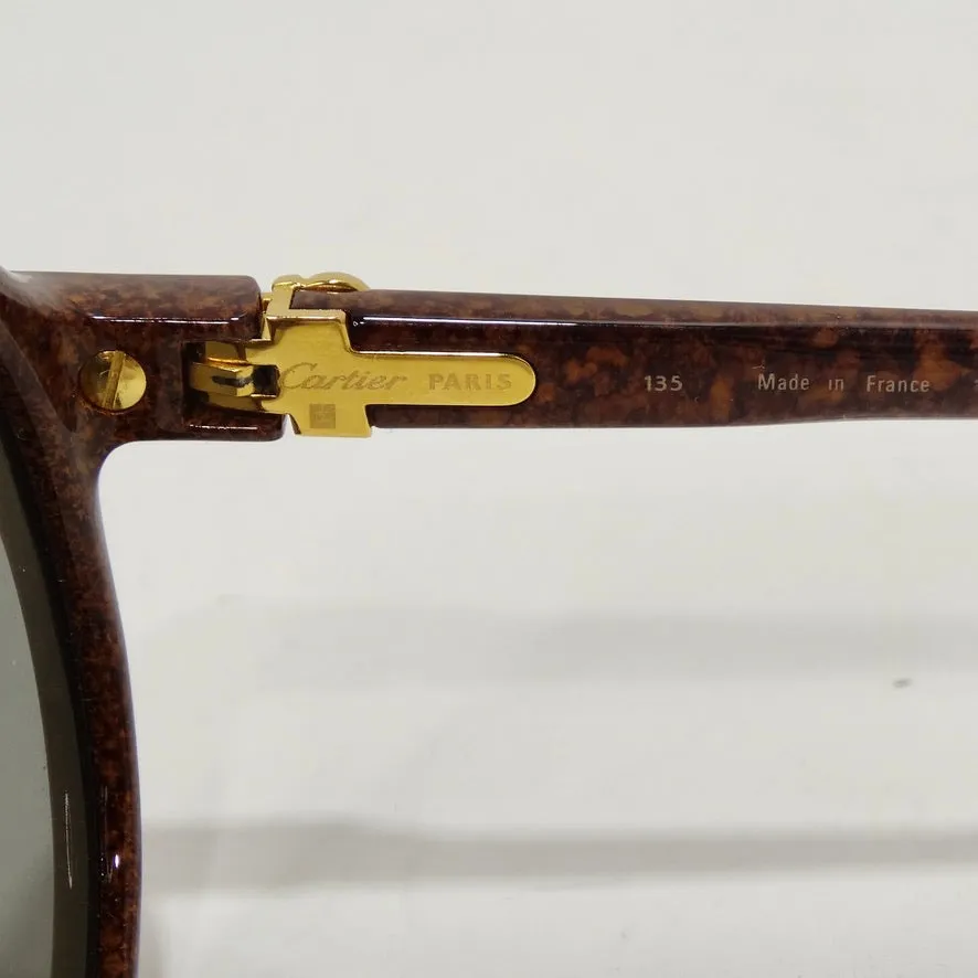 Cartier Cabriolet Round Brown 22K Gold Sunglasses Circa 1991