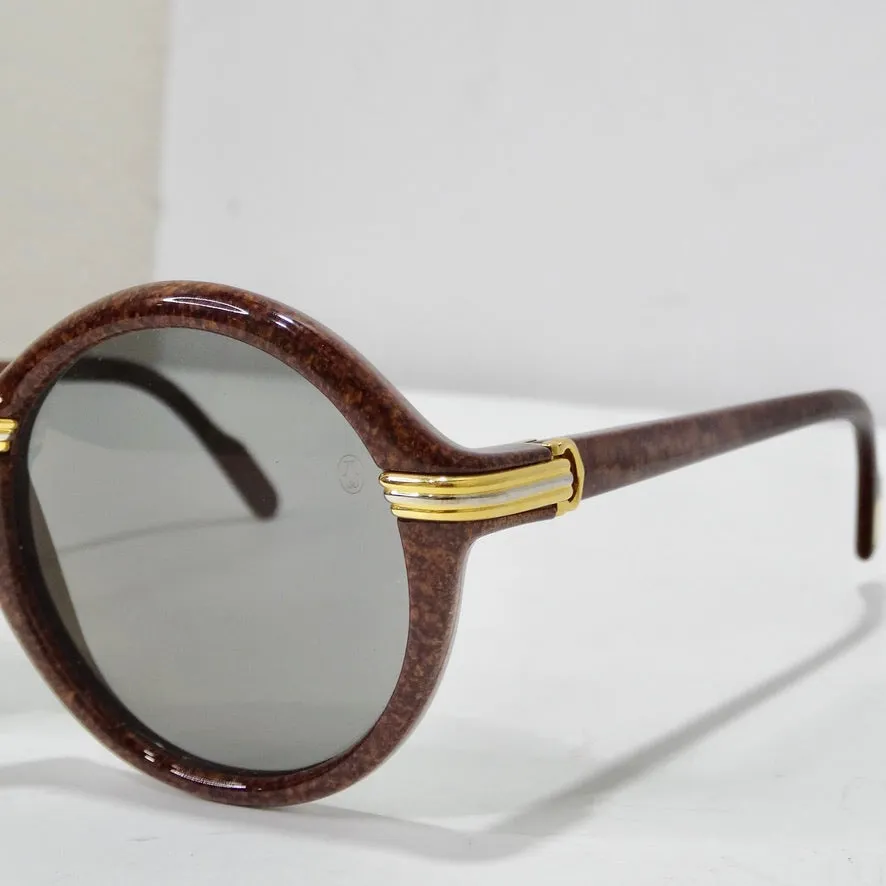 Cartier Cabriolet Round Brown 22K Gold Sunglasses Circa 1991