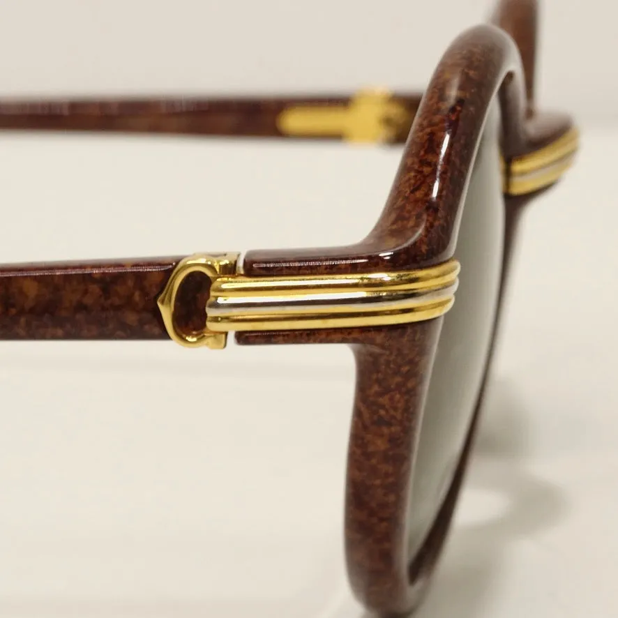 Cartier Cabriolet Round Brown 22K Gold Sunglasses Circa 1991