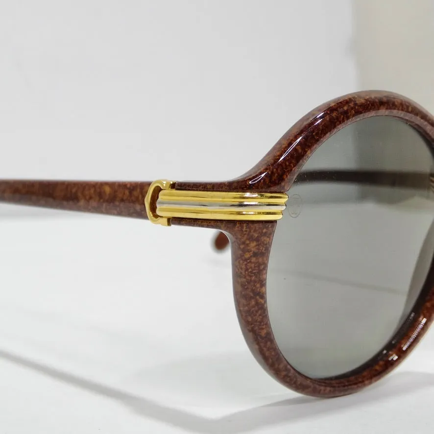 Cartier Cabriolet Round Brown 22K Gold Sunglasses Circa 1991