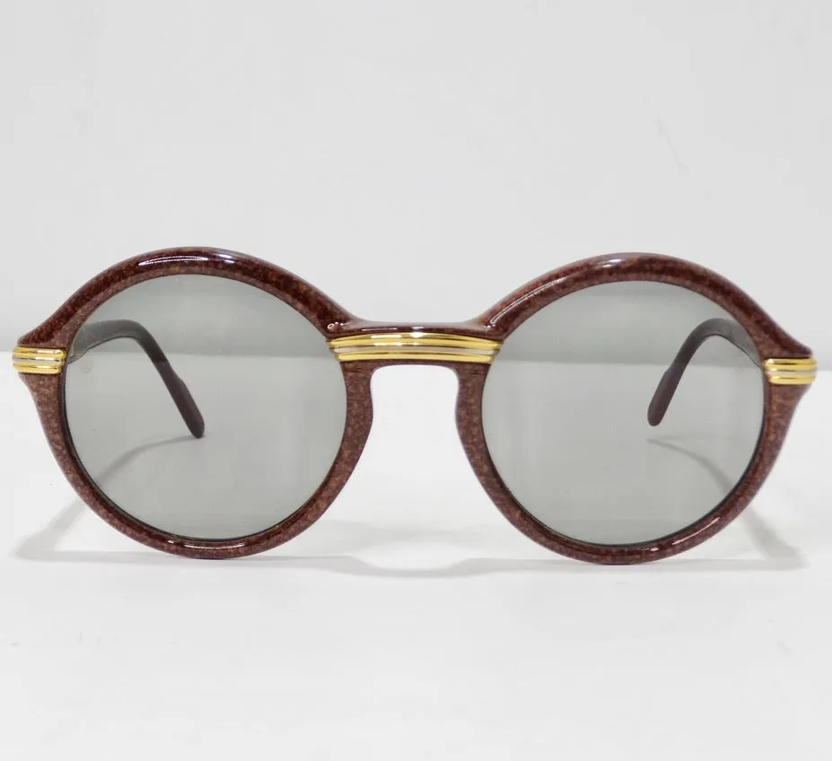 Cartier Cabriolet Round Brown 22K Gold Sunglasses Circa 1991