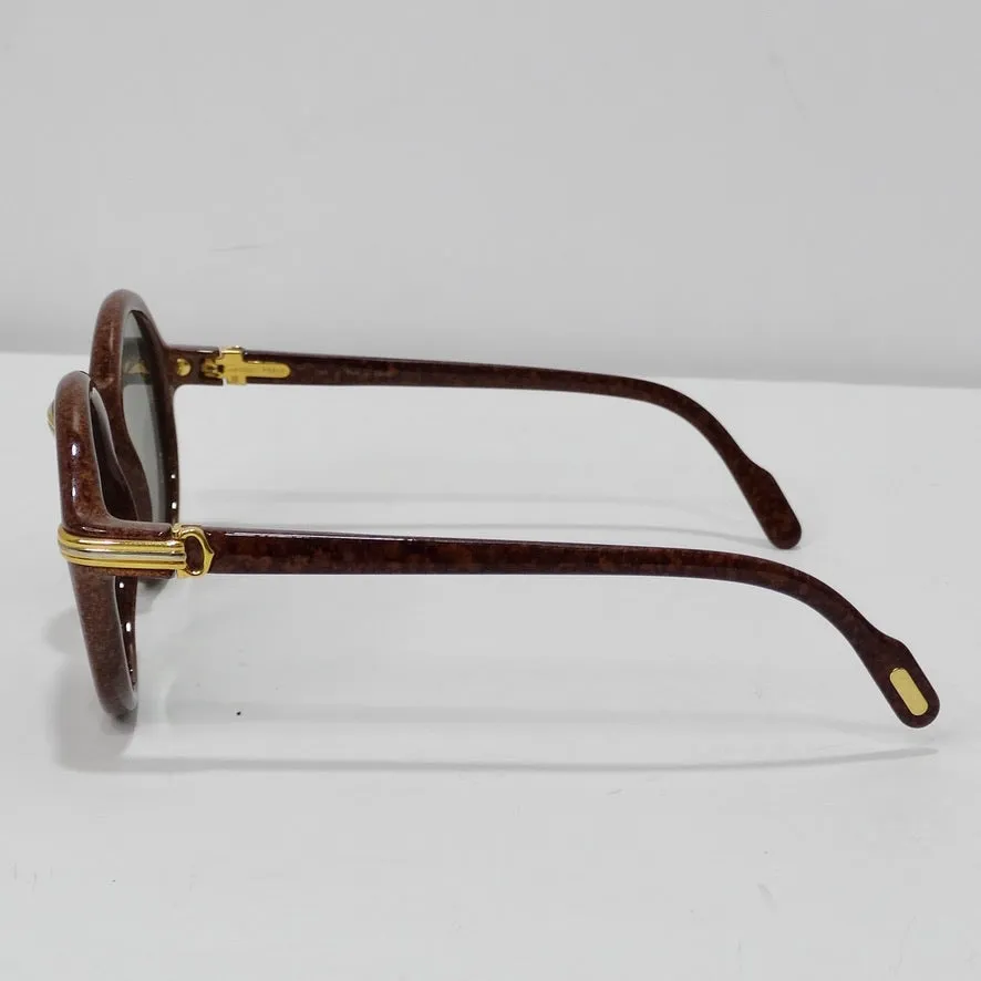 Cartier Cabriolet Round Brown 22K Gold Sunglasses Circa 1991