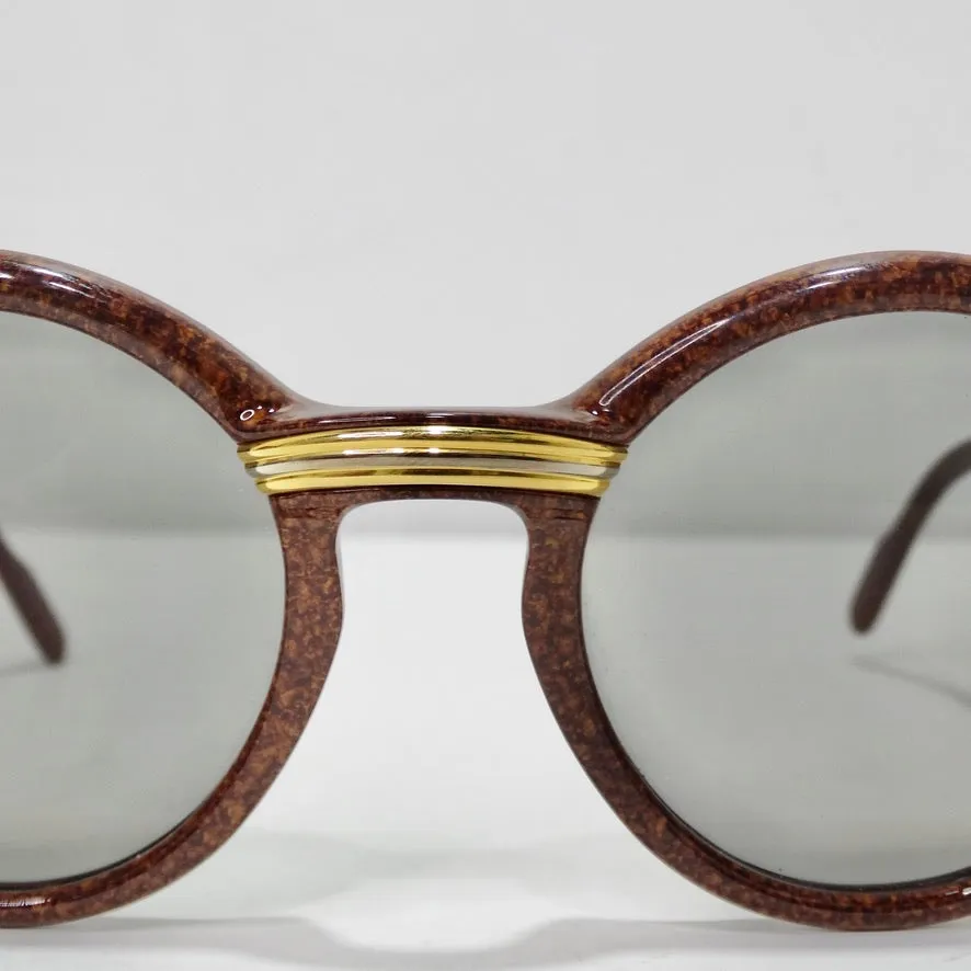 Cartier Cabriolet Round Brown 22K Gold Sunglasses Circa 1991