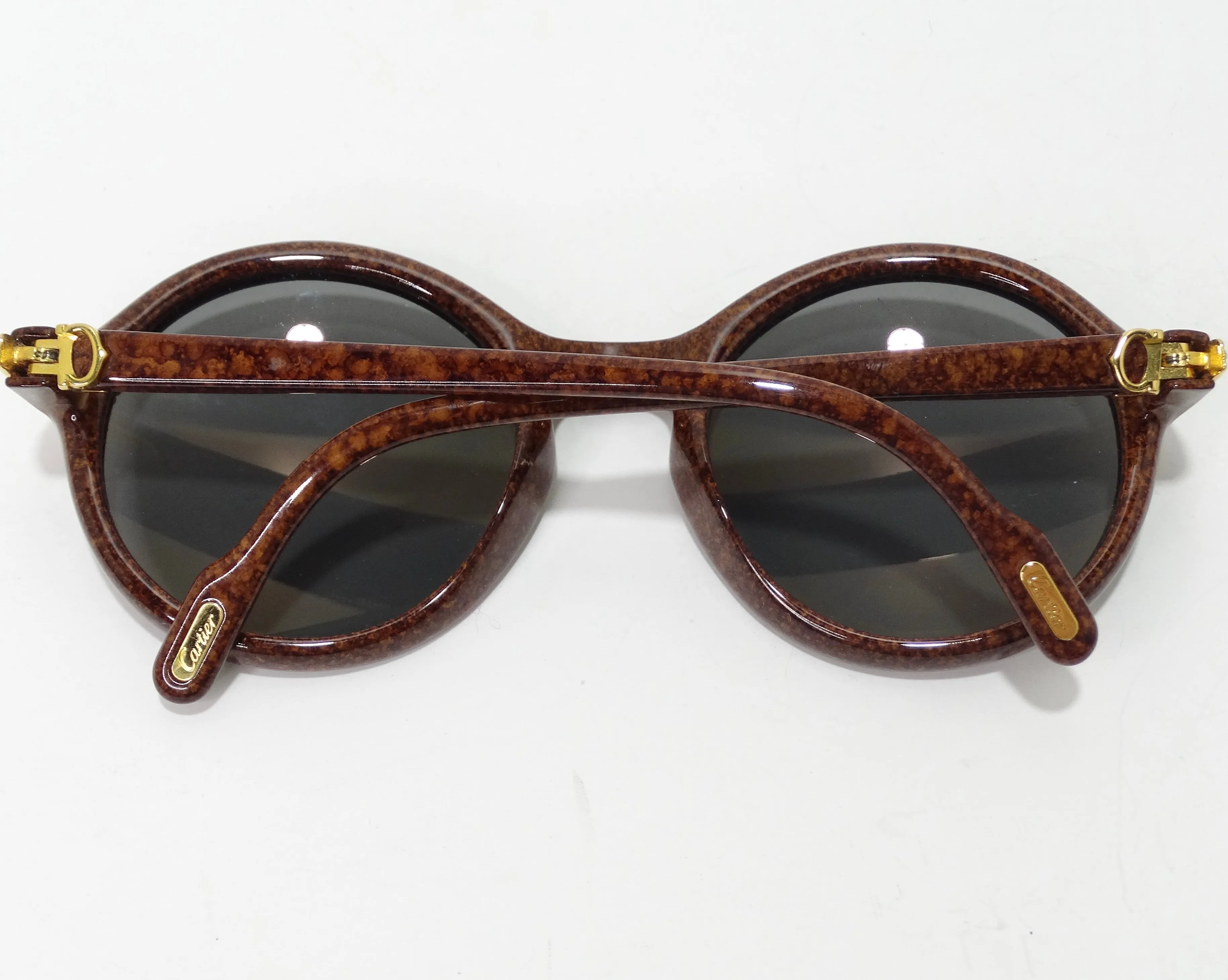 Cartier Cabriolet Round Brown 22K Gold Sunglasses Circa 1991