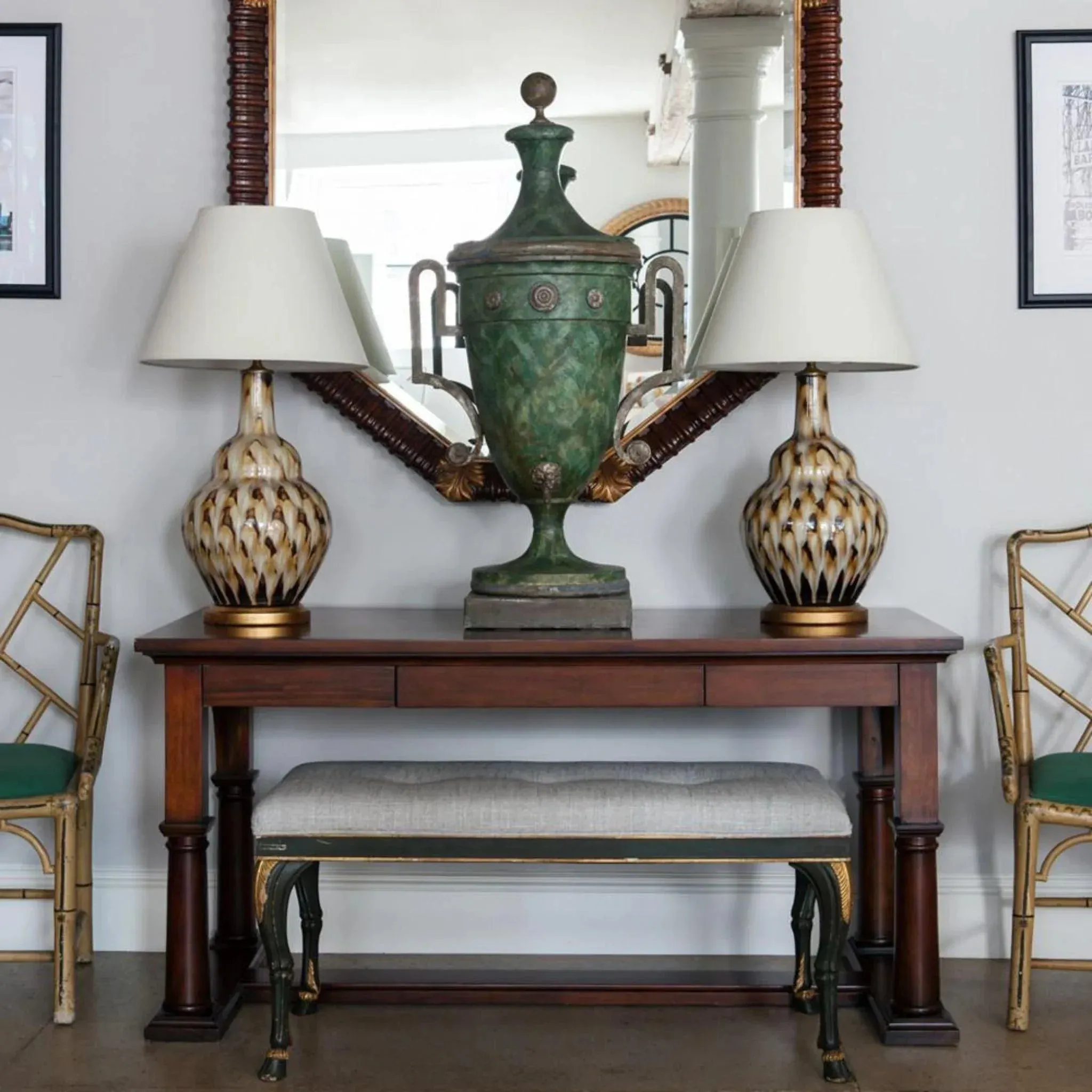 Ceramic Pheasant Feather Lamp in Brown