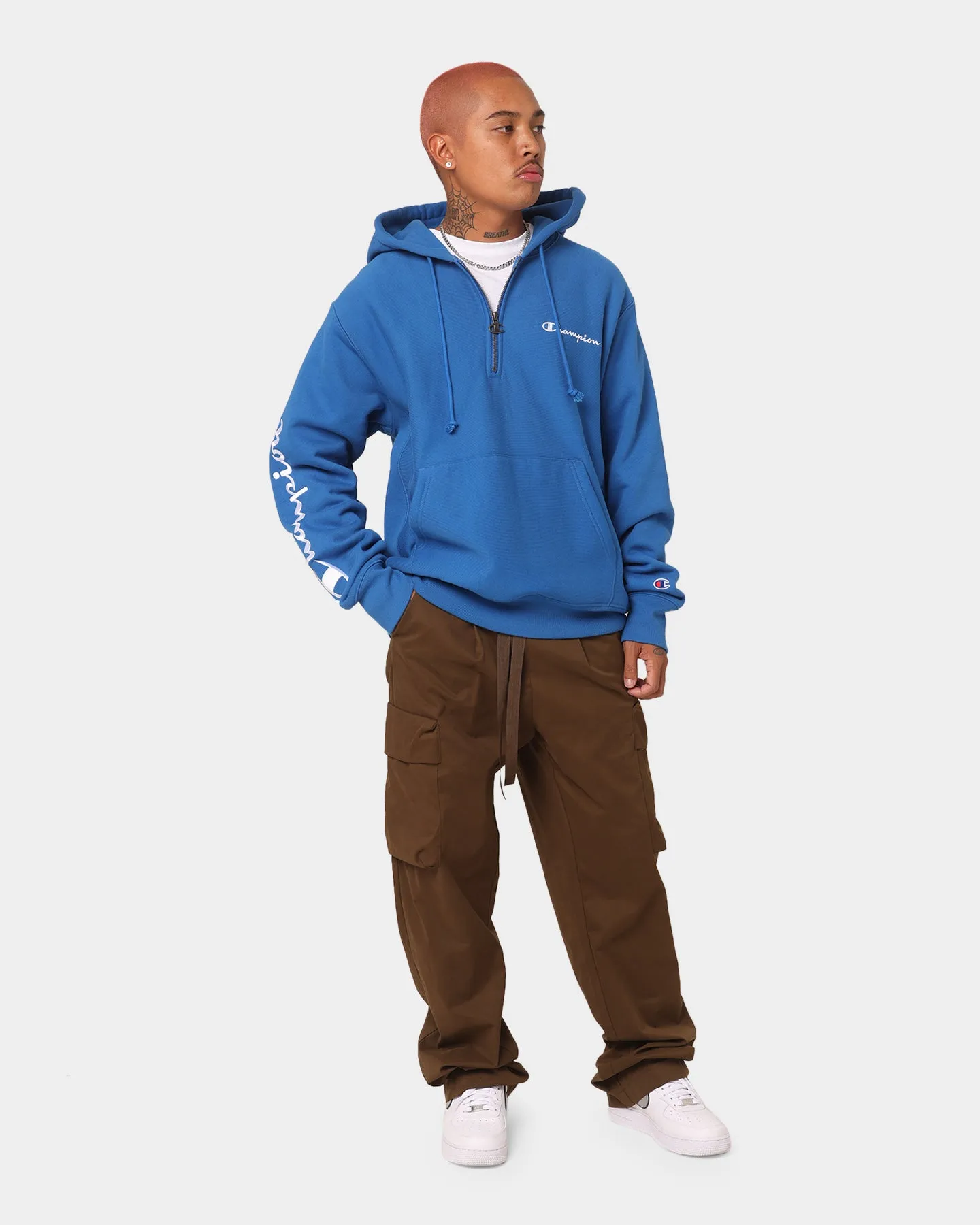 Champion Reverse Weave Quarter Zip Hoodie Living In Blue