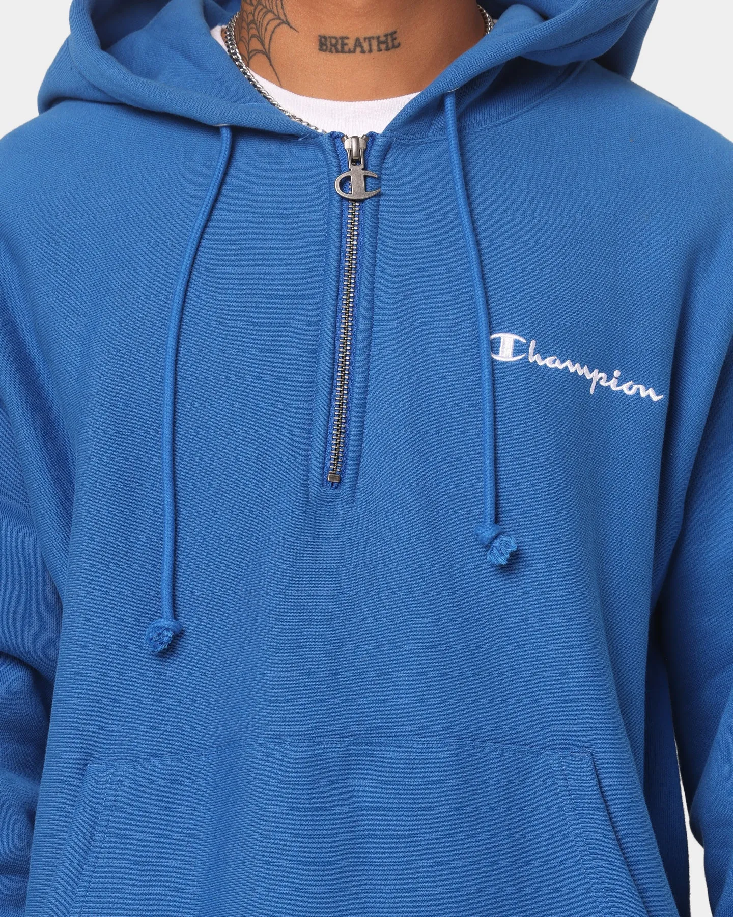 Champion Reverse Weave Quarter Zip Hoodie Living In Blue