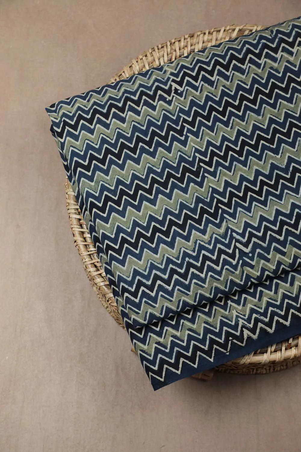 Chevron Pattern on Indigo Ajrak Cotton Fabric - 1.4m