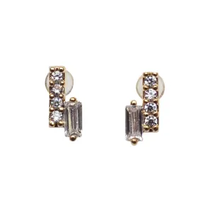 Cubic Zirconia Crystal Bar Invisible Clip On Stud Earrings ( Gold tone )